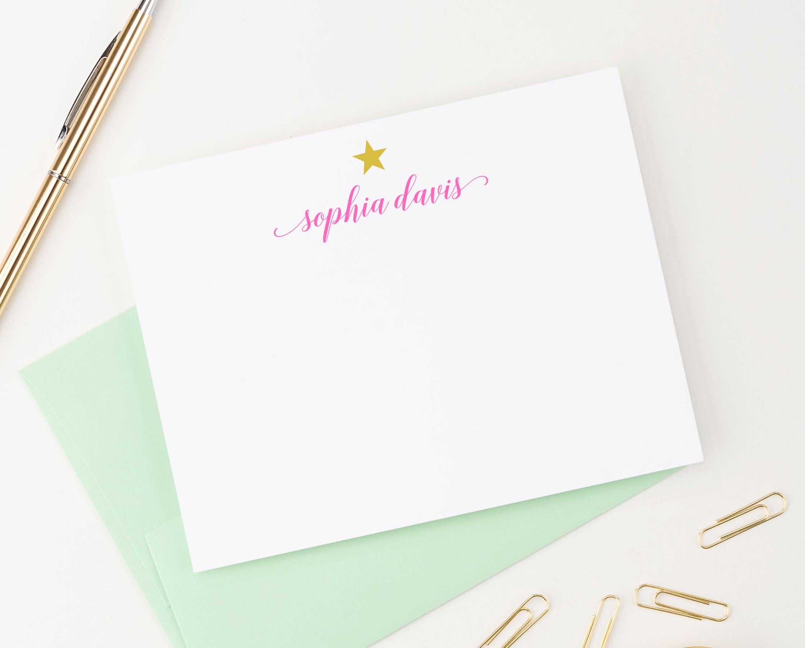 KS065 personalized star and script font note cards for kids girls boys stars stationery cute simple
