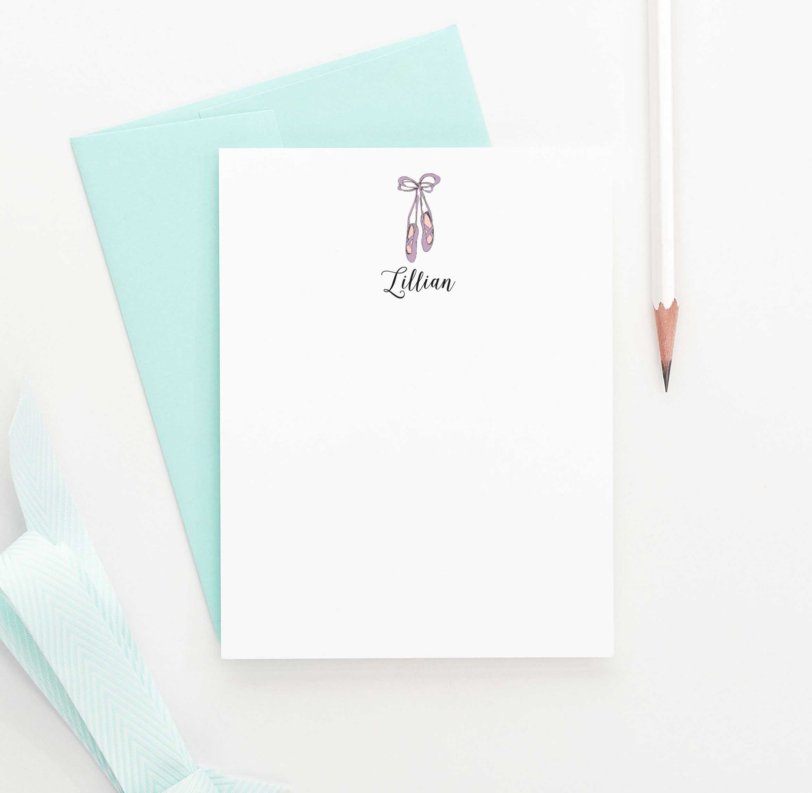 KS066 personalized ballerina shoes stationery set notecards vertical flat dance ballet 1