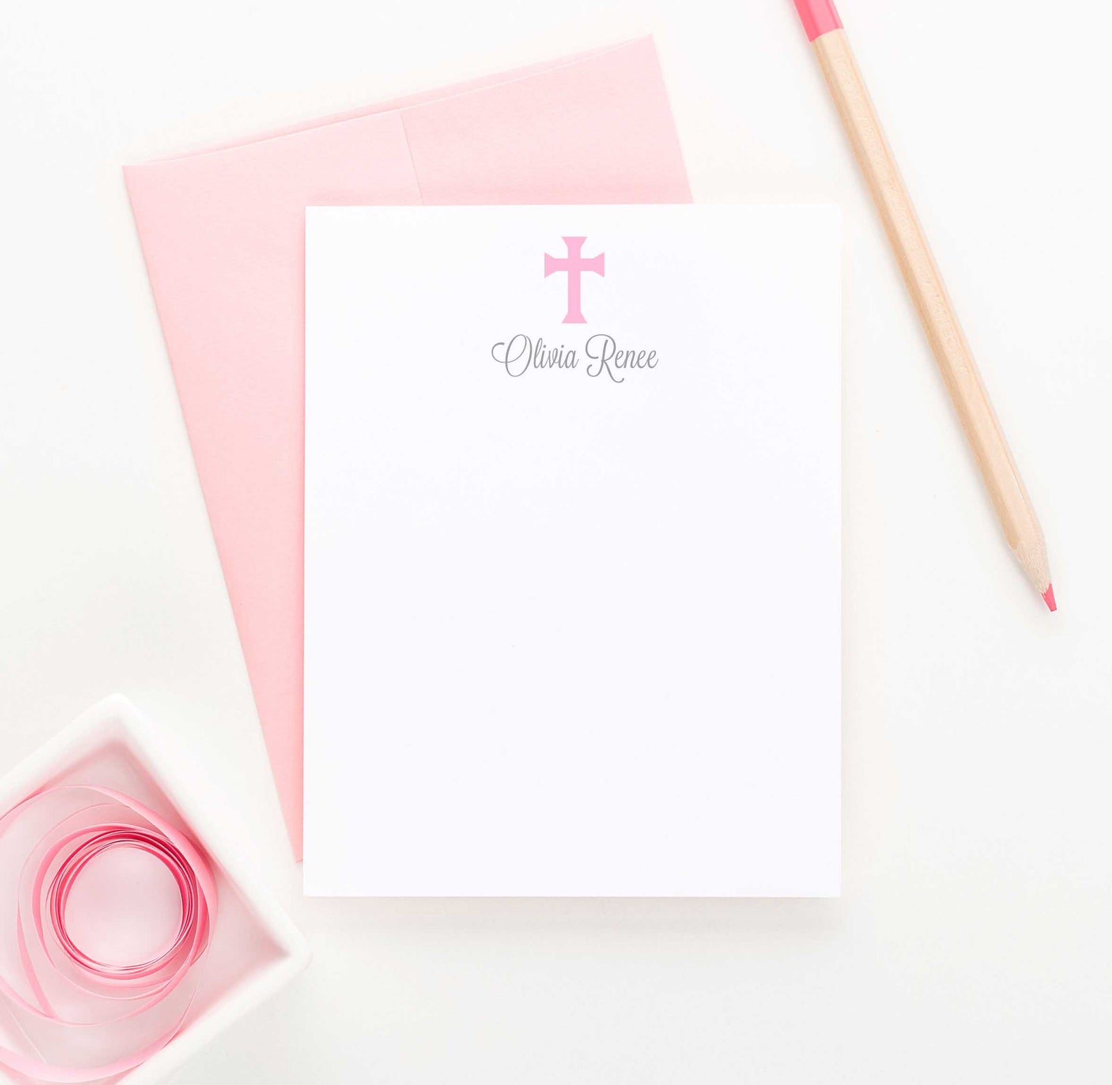 KS072 personalized pink cross stationery for kid girls stationary notecard simple 1