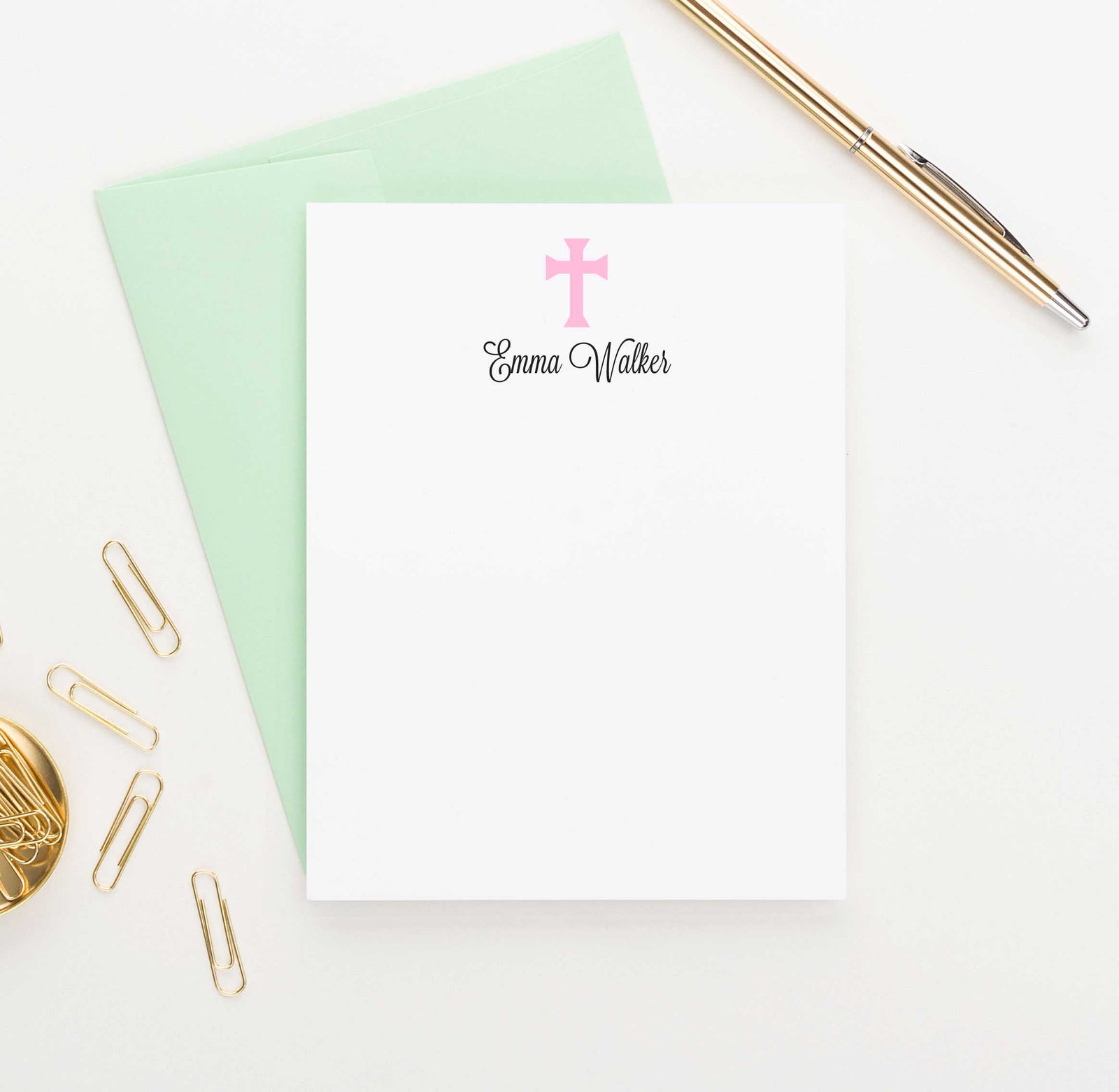 KS072 personalized pink cross stationery for kid girls stationary notecard simple 1