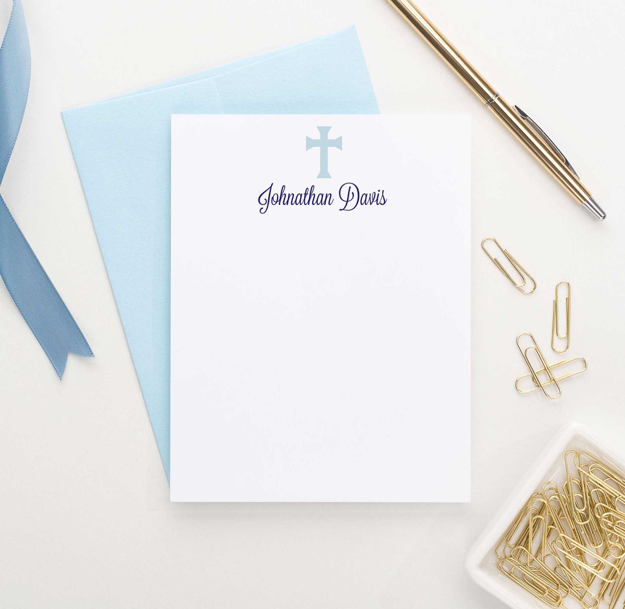 KS073 personalized blue cross stationery for kid boys girls simple stationary note card