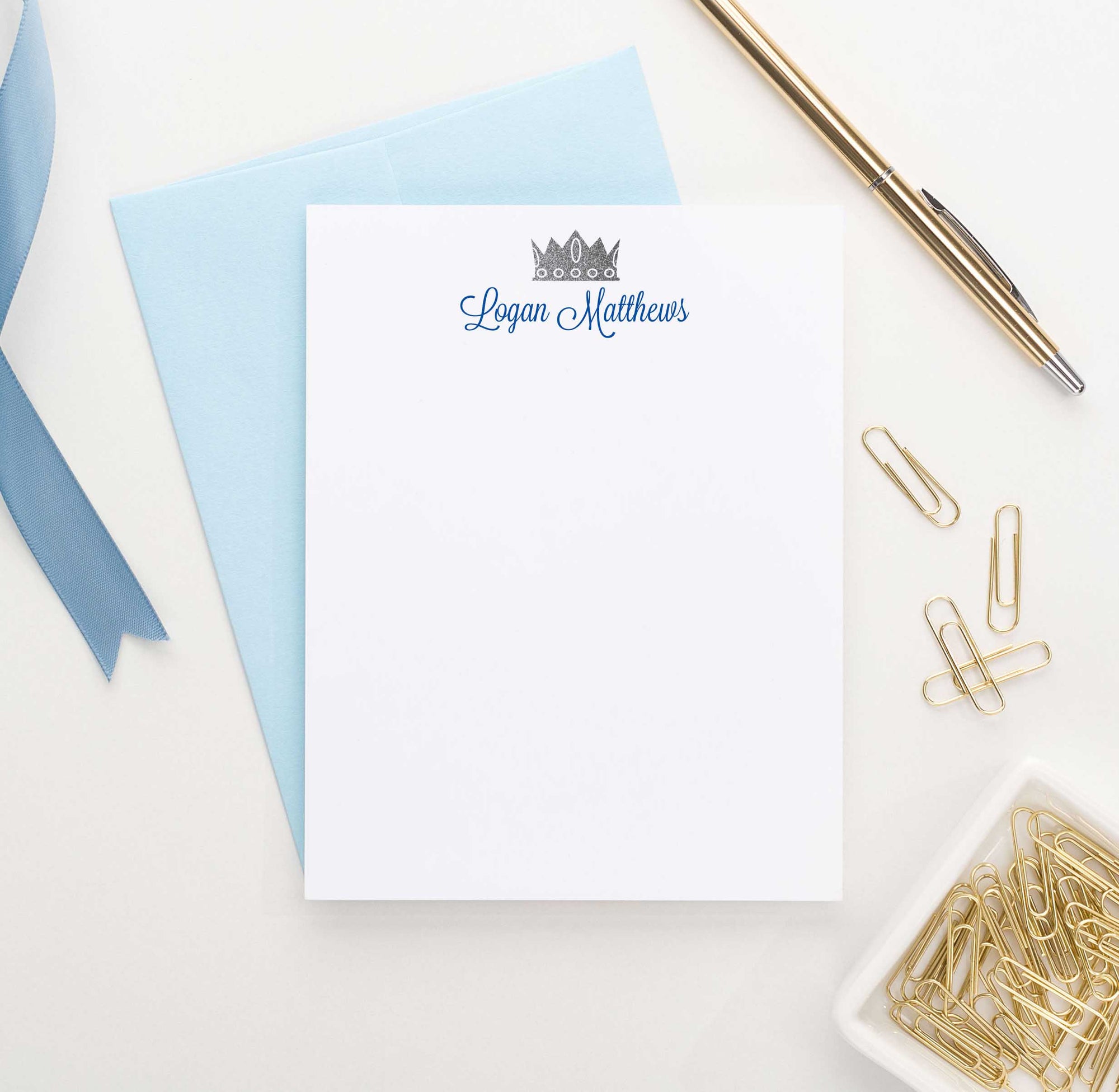 KS074 personalized prince crown stationary for boys kids king royal notecard