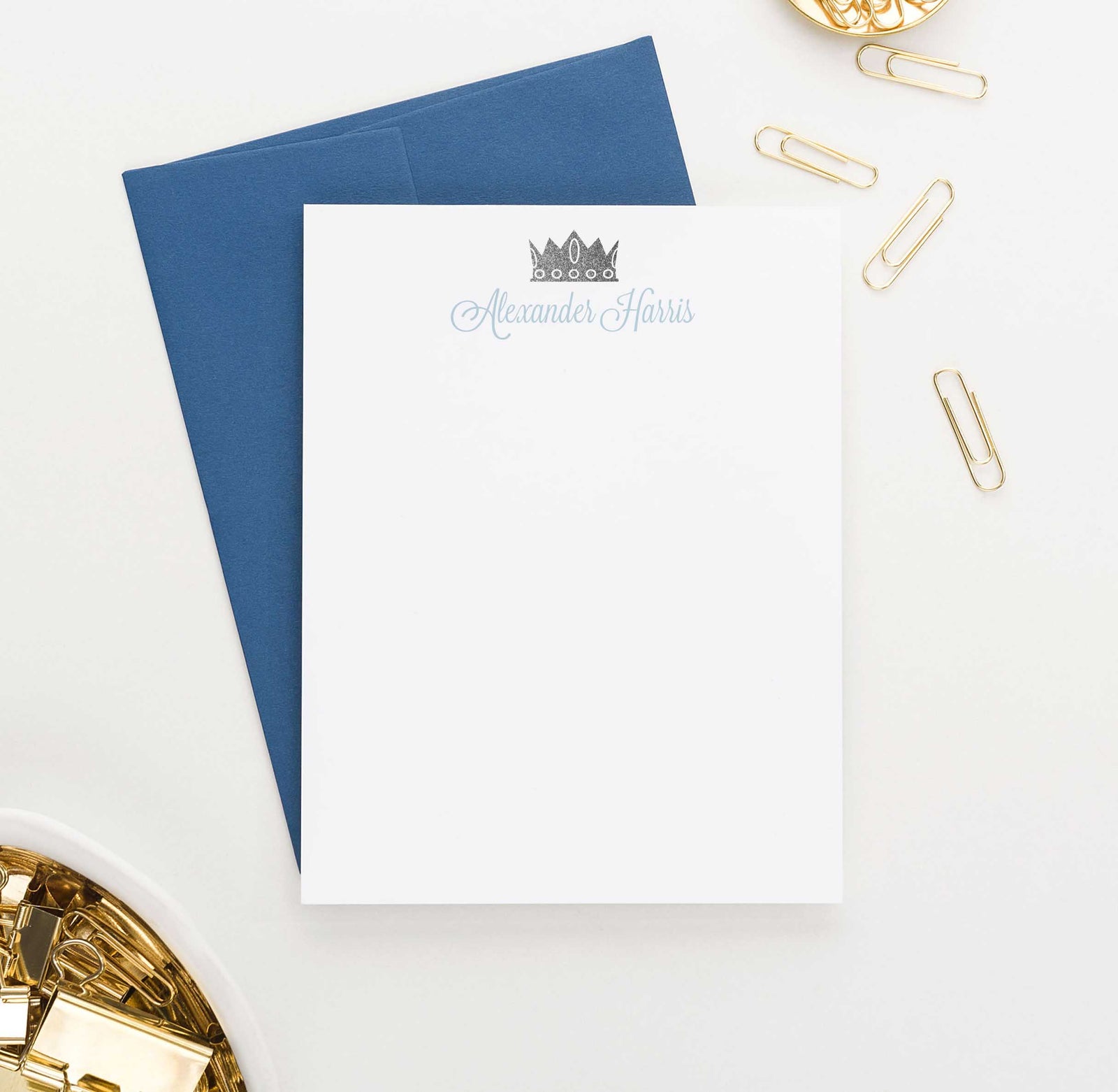 KS074 personalized prince crown stationary for boys kids king royal notecard