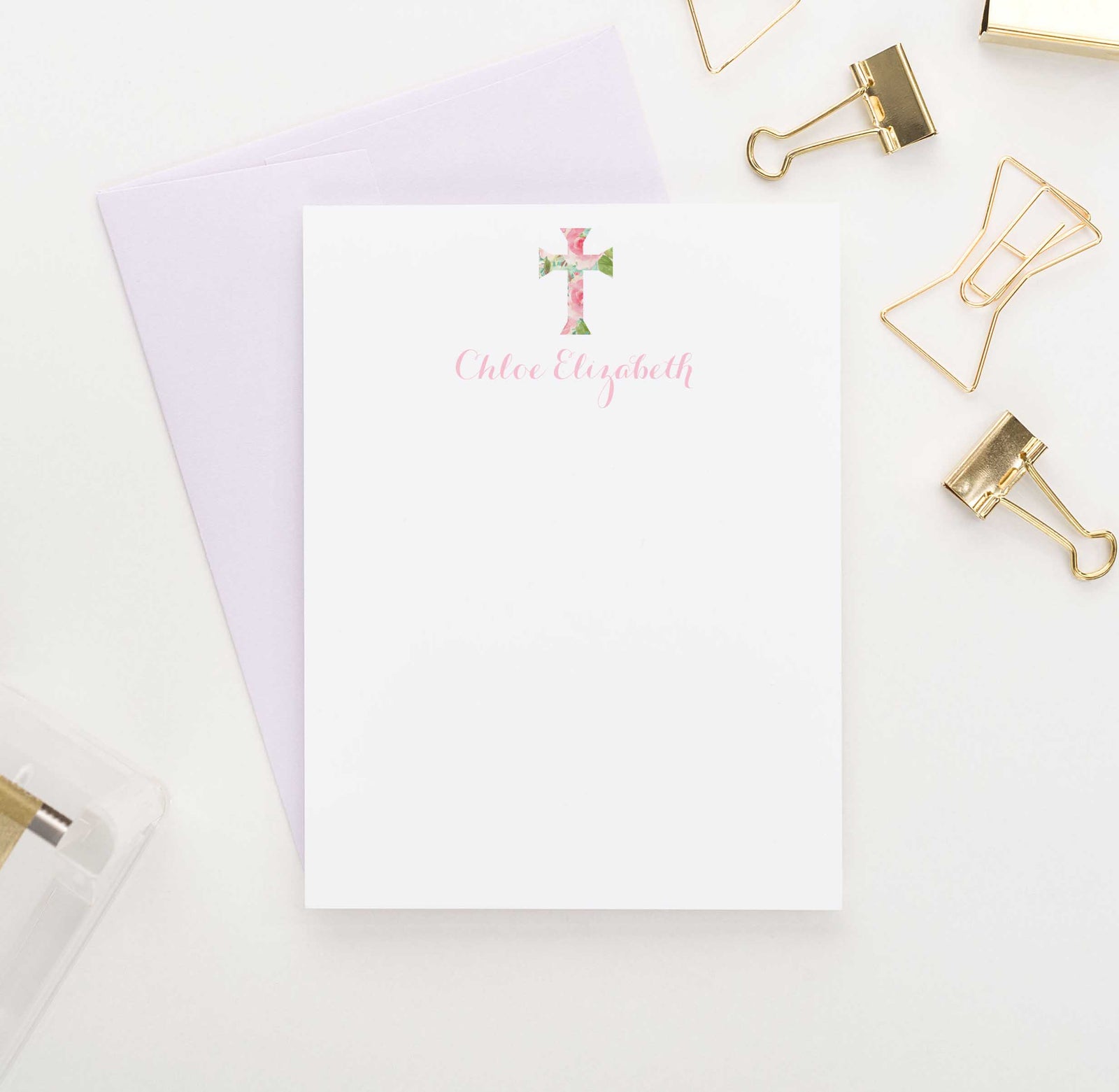 KS080 floral cross personal stationery note cards for girls kids elegant flowers flower stationary 1