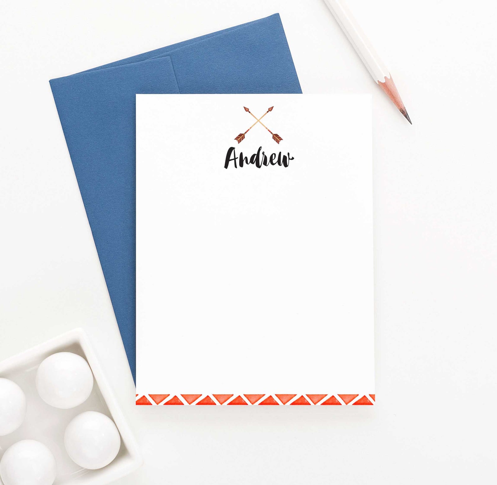 KS081 personlized bohemian arrow flat note cards for boys kids girls arrows boho aztec stationery