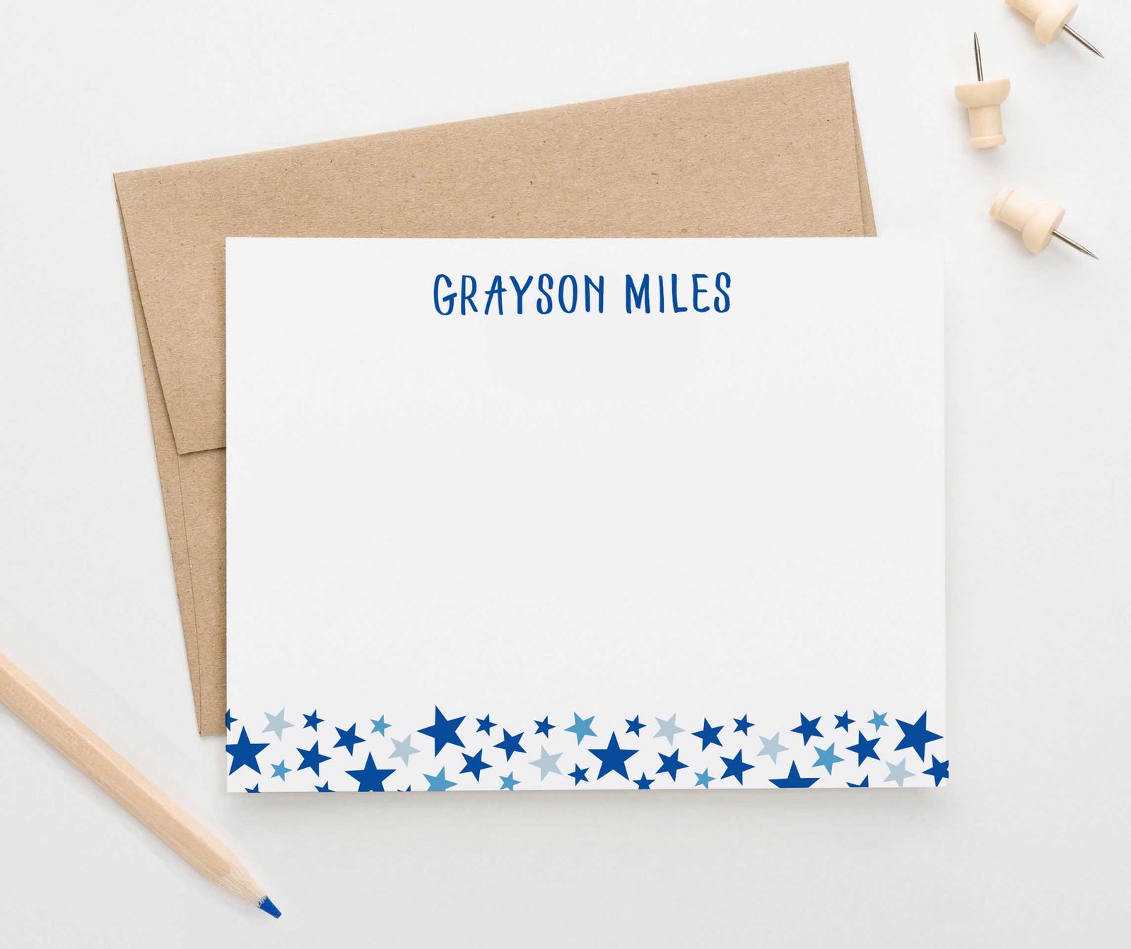 KS092 personalized stars stationery set for kids boys girls star cute fun bottom flat note card