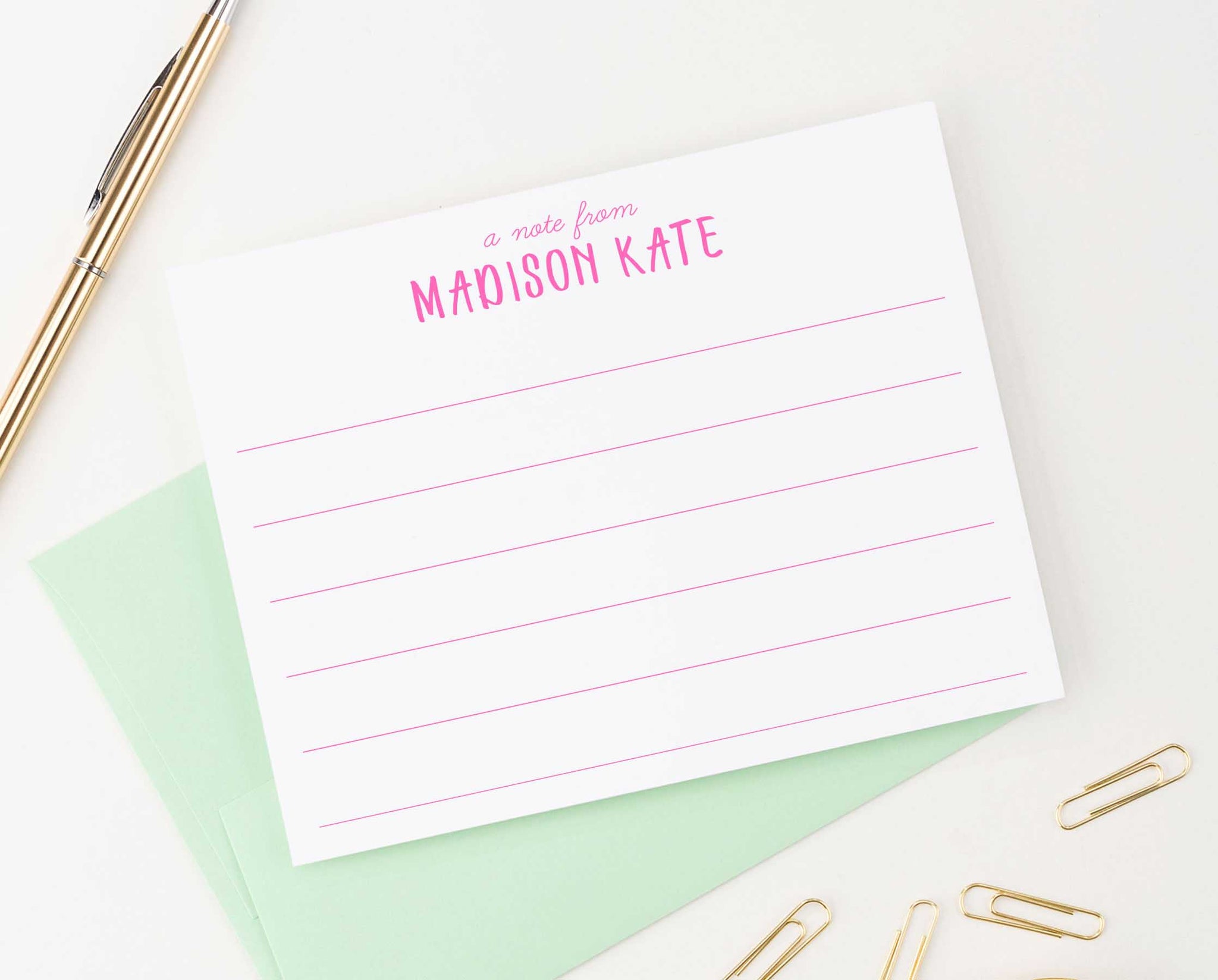 Note Cards Lin's Personalized A Note From Lined Note Cards for Girls - Modern Pink Paper
