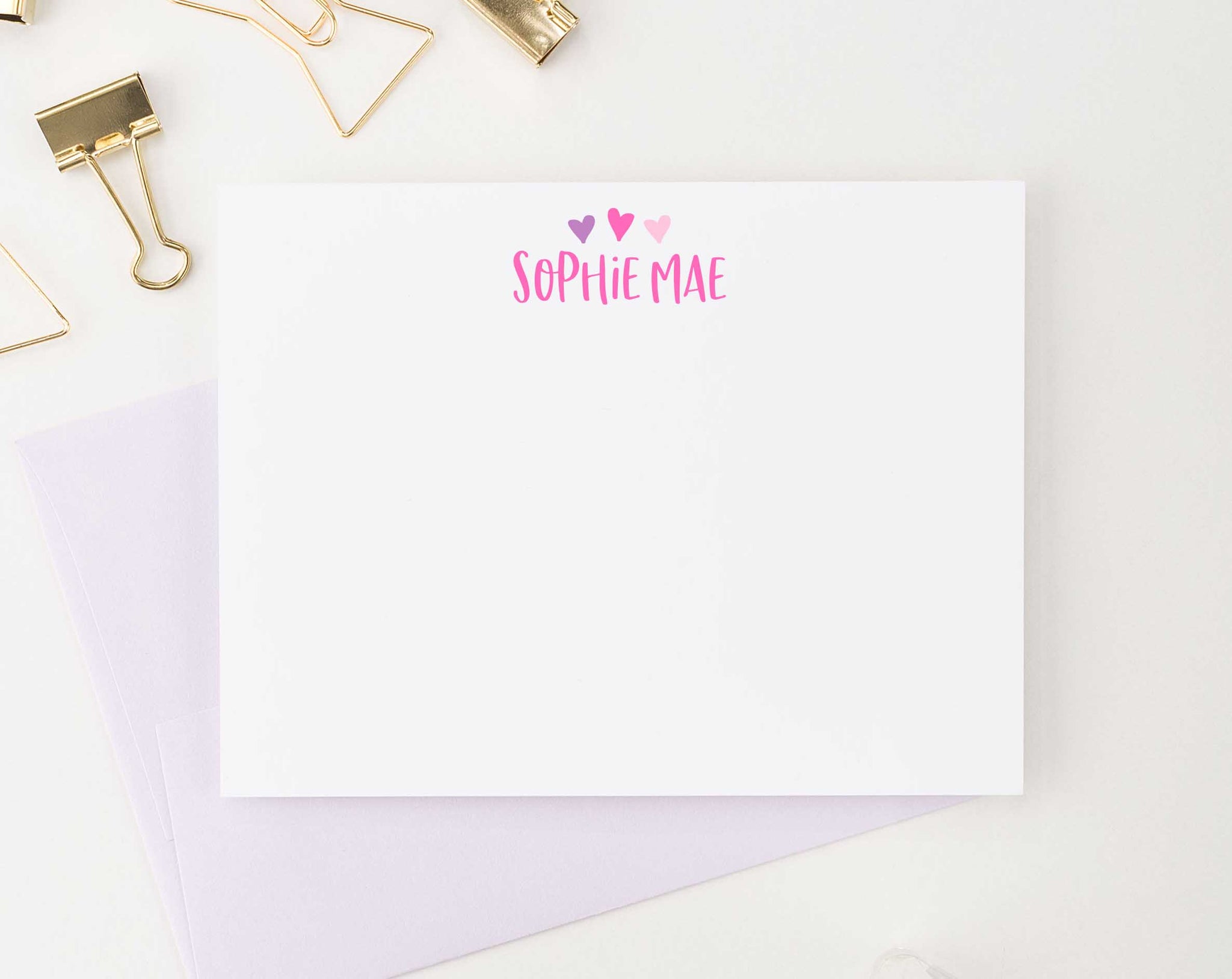 Personalized Name and Hearts Stationery Set for Girls - Modern