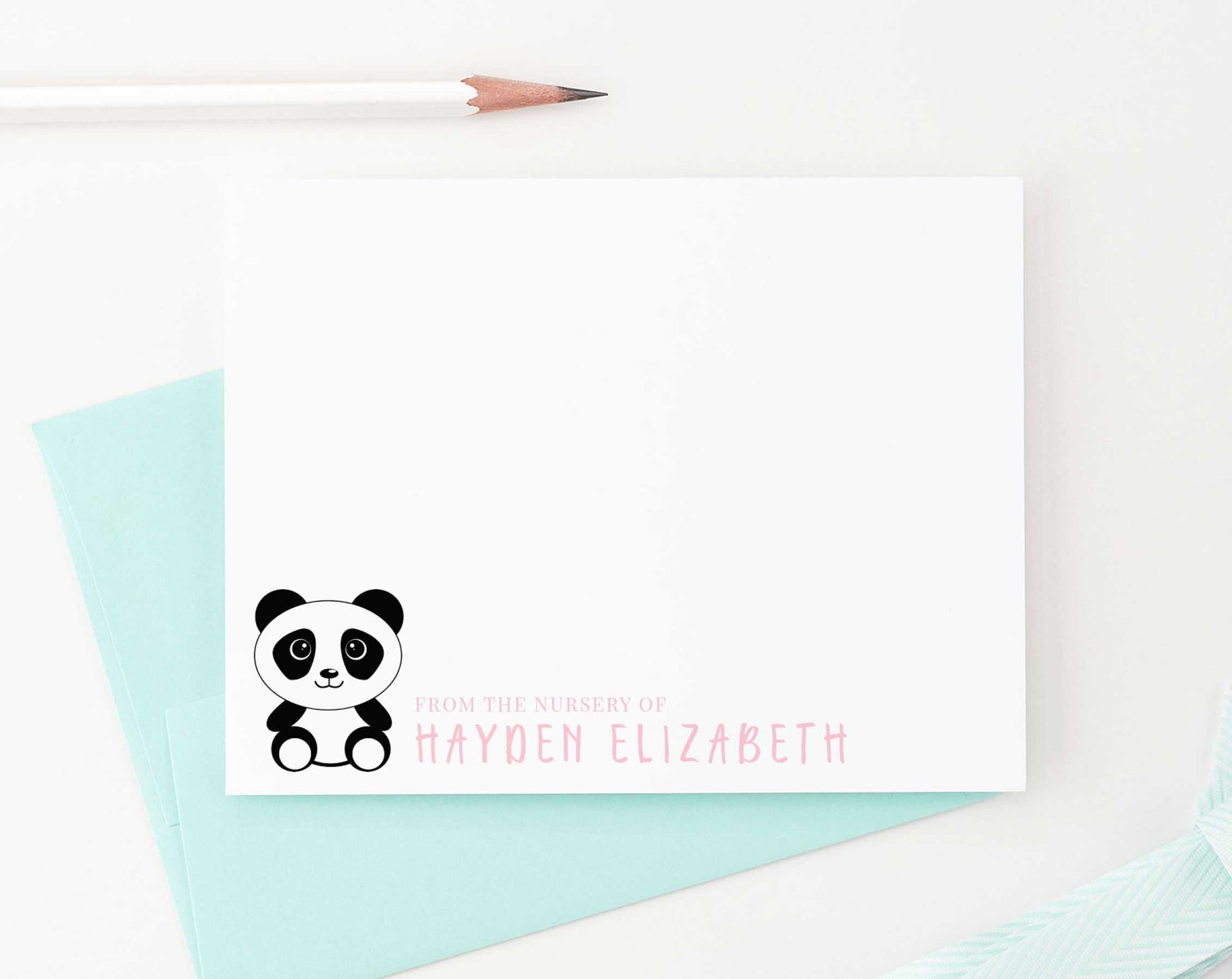 KS109 from the nursery of panda note cards personalized for girls and boys kids baby stationery notecard animal cute