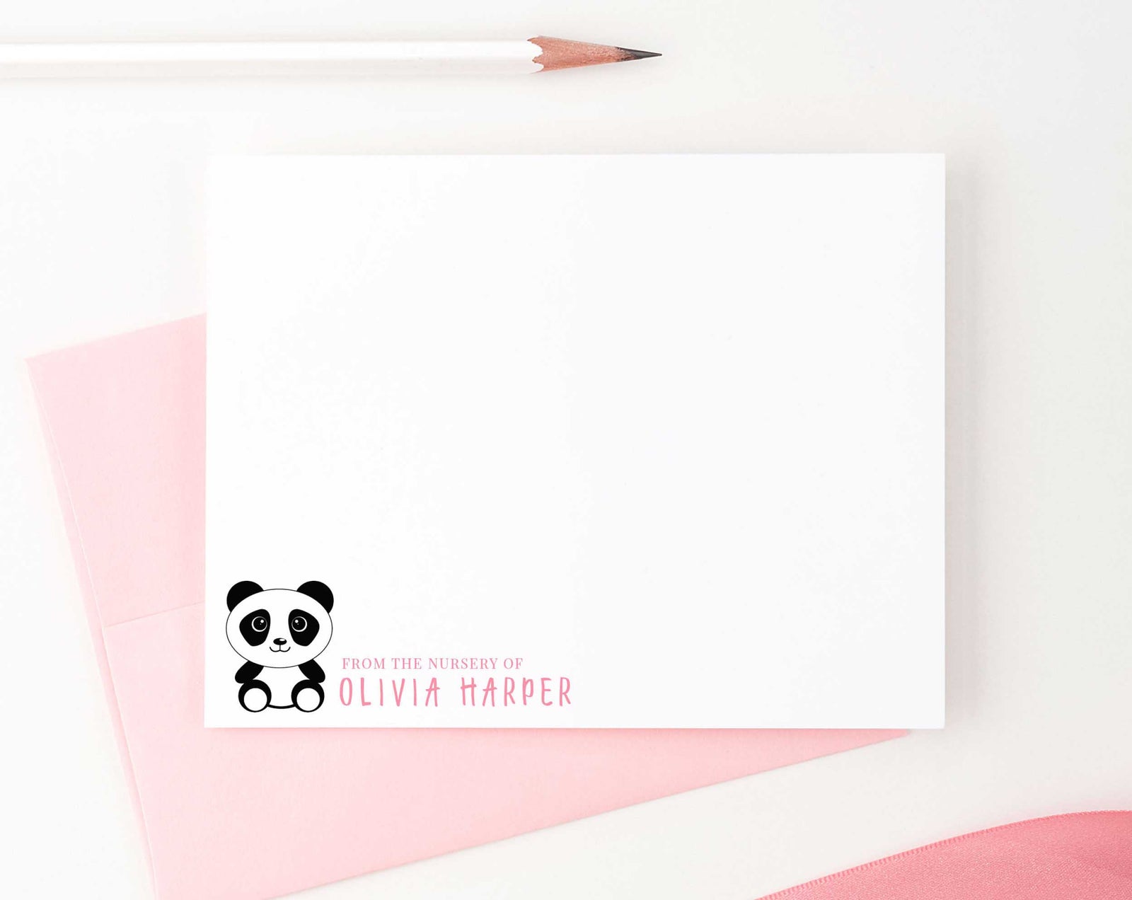 KS109 from the nursery of panda note cards personalized for girls and boys kids baby stationery notecard animal cute