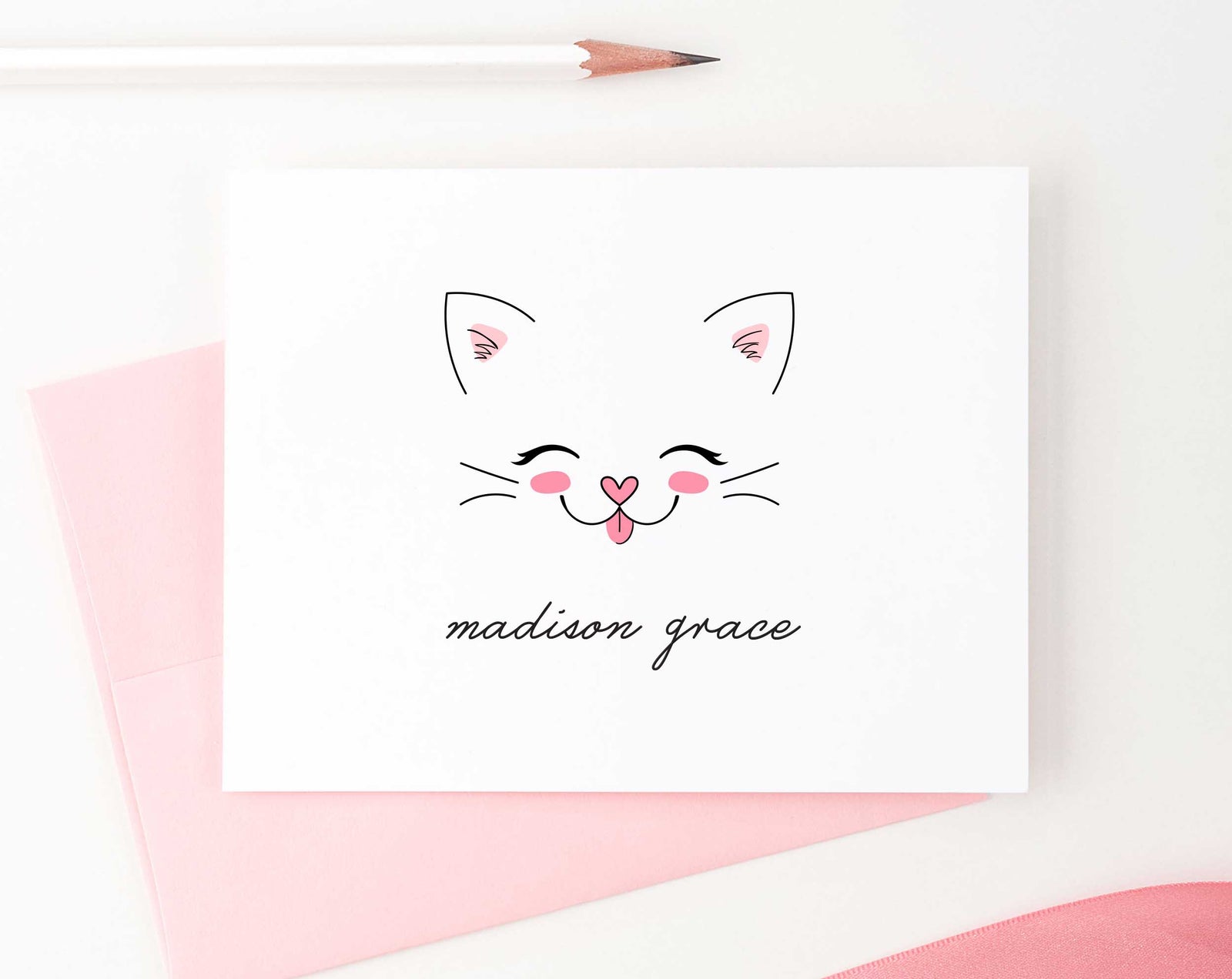 KS113 personalized folded cat stationery set for girls boys kids cats face kitty kitten animal animals 1