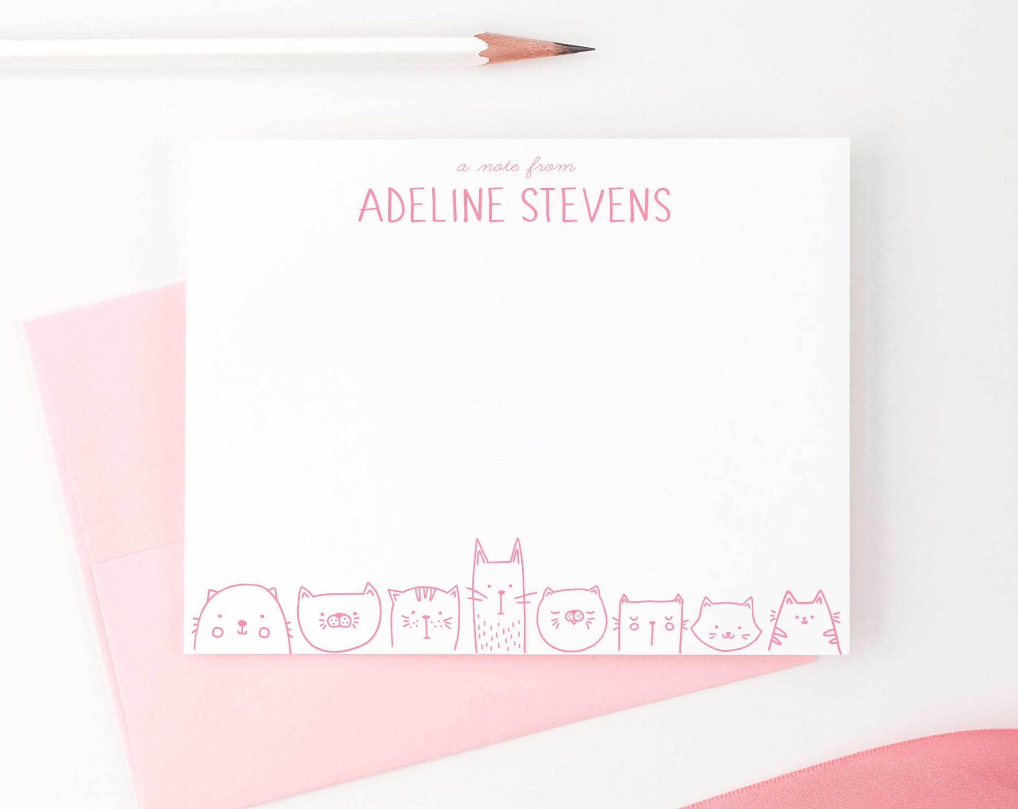 KS115B personalized a note from cats stationery set for girls and boys cat bottom line animal cute