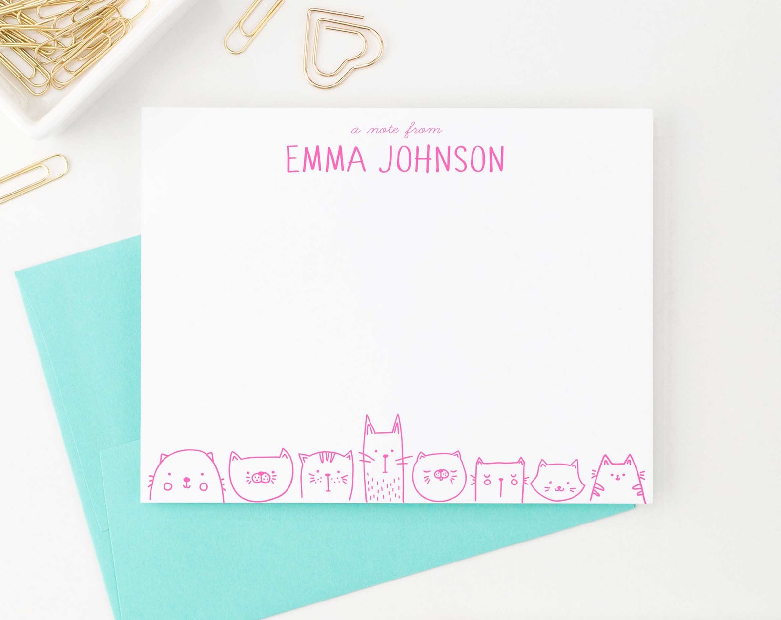 KS115B personalized a note from cats stationery set for girls and boys cat bottom line animal cute