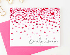 KS117 folded hearts stationery set personalized kids girls notecards heart pink and red 1