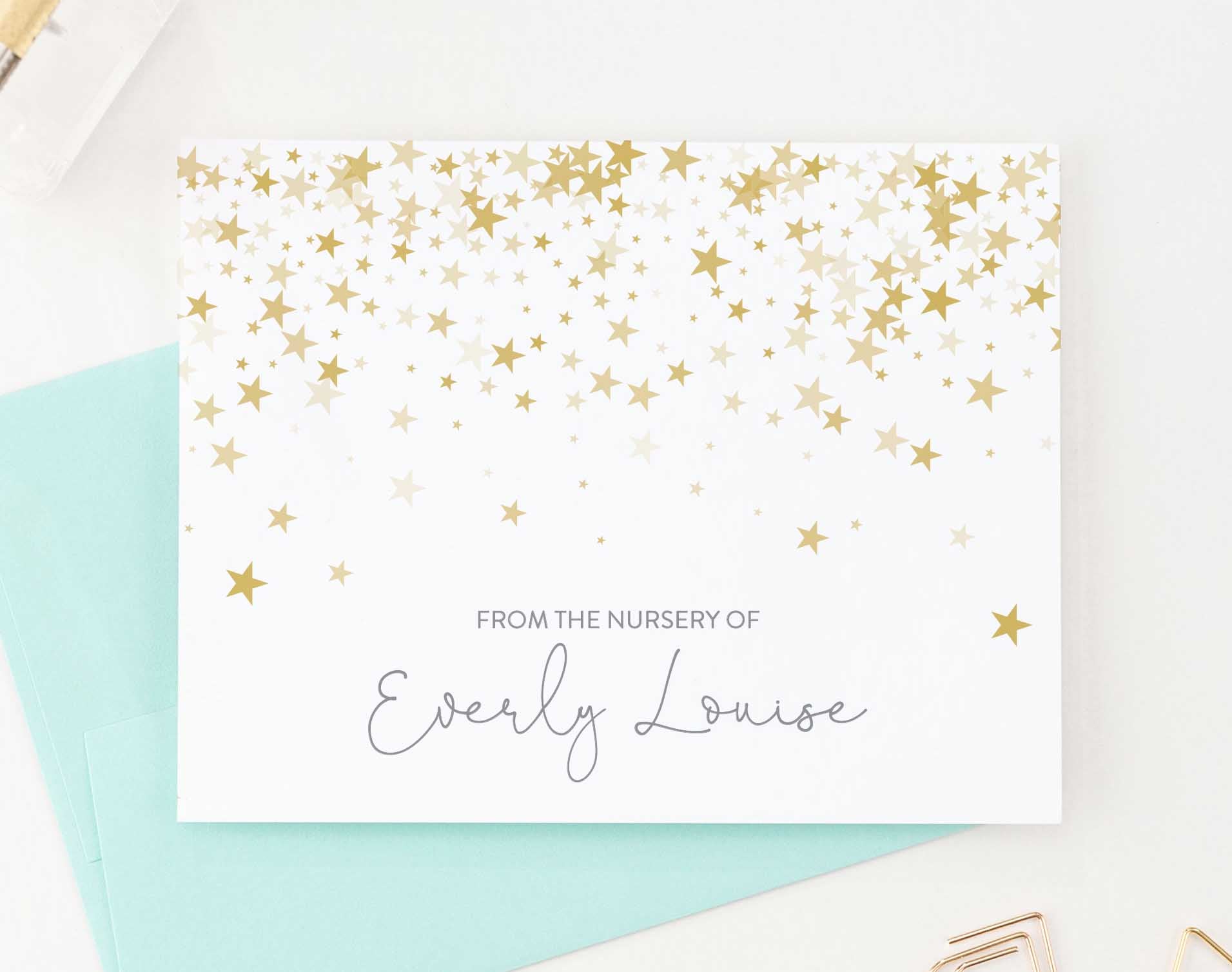 Personalized Folded Gold Stars Stationery for Kids