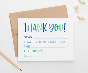 KS121 fill in the thank you note cards for boys and girls blue green simple 2