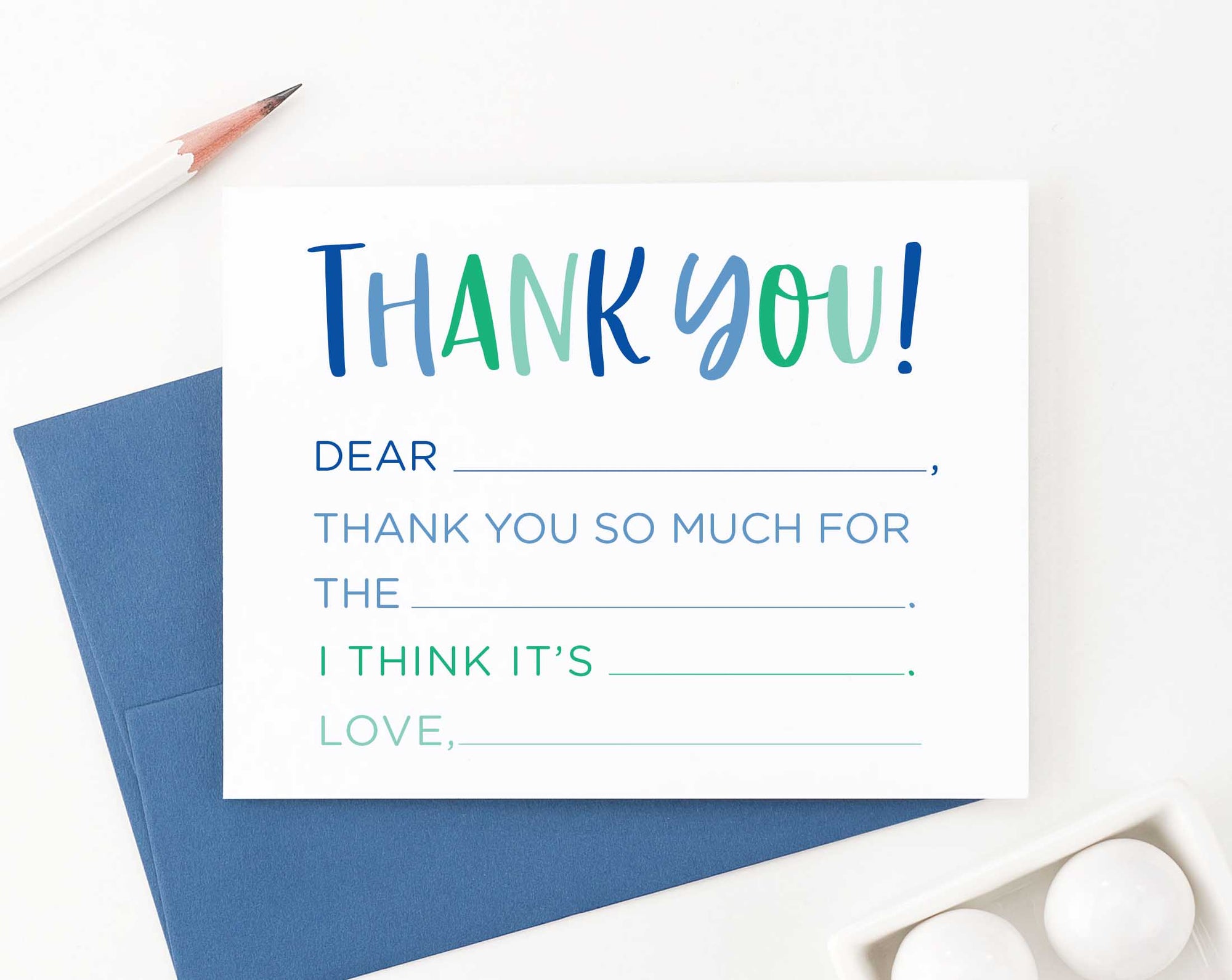 KS121 fill in the thank you note cards for boys and girls blue green simple 2