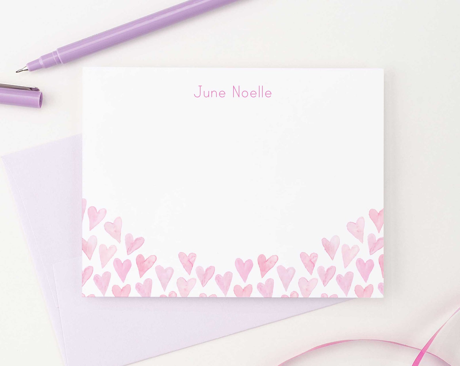 KS122 personalized pink watercolor hearts stationery sets heart elegant cute  fun