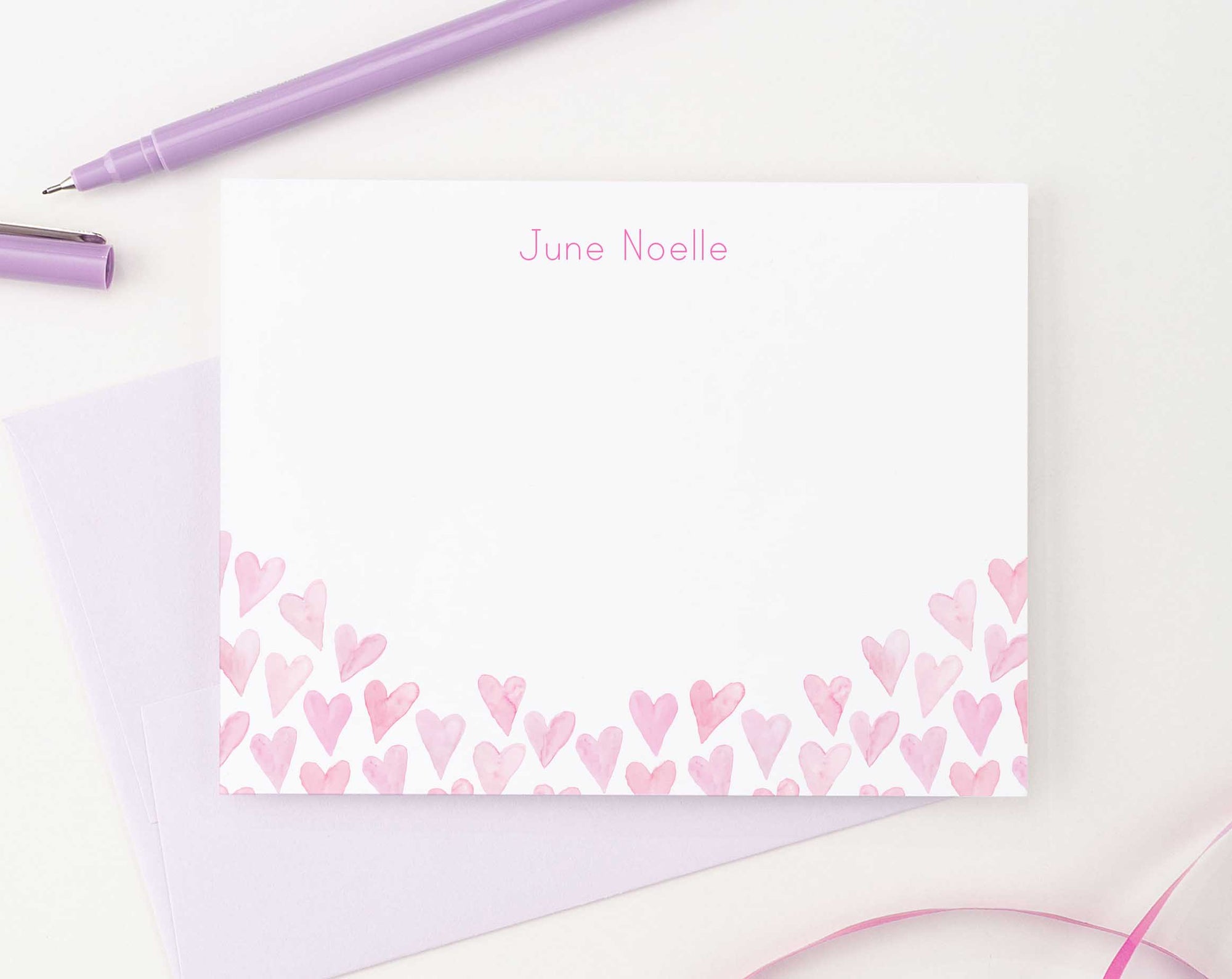  Stationary Personalized with Name for Teen Girls, A2 FLAT  Notecards, Choose Quantity and Colors, Heart Stationery for Teenage Girls,  Personal Note Cards and Envelopes Set, Custom Name Gift for Women 
