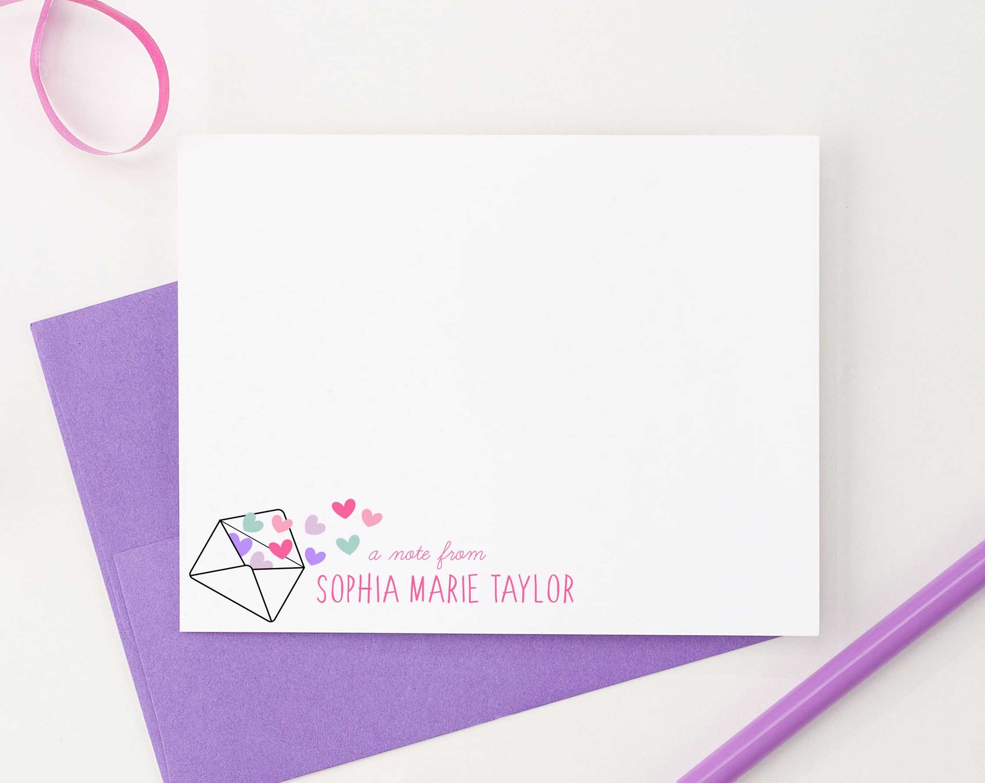 KS123 a note from note cards personalized with envelope and heart shear cute fun 4