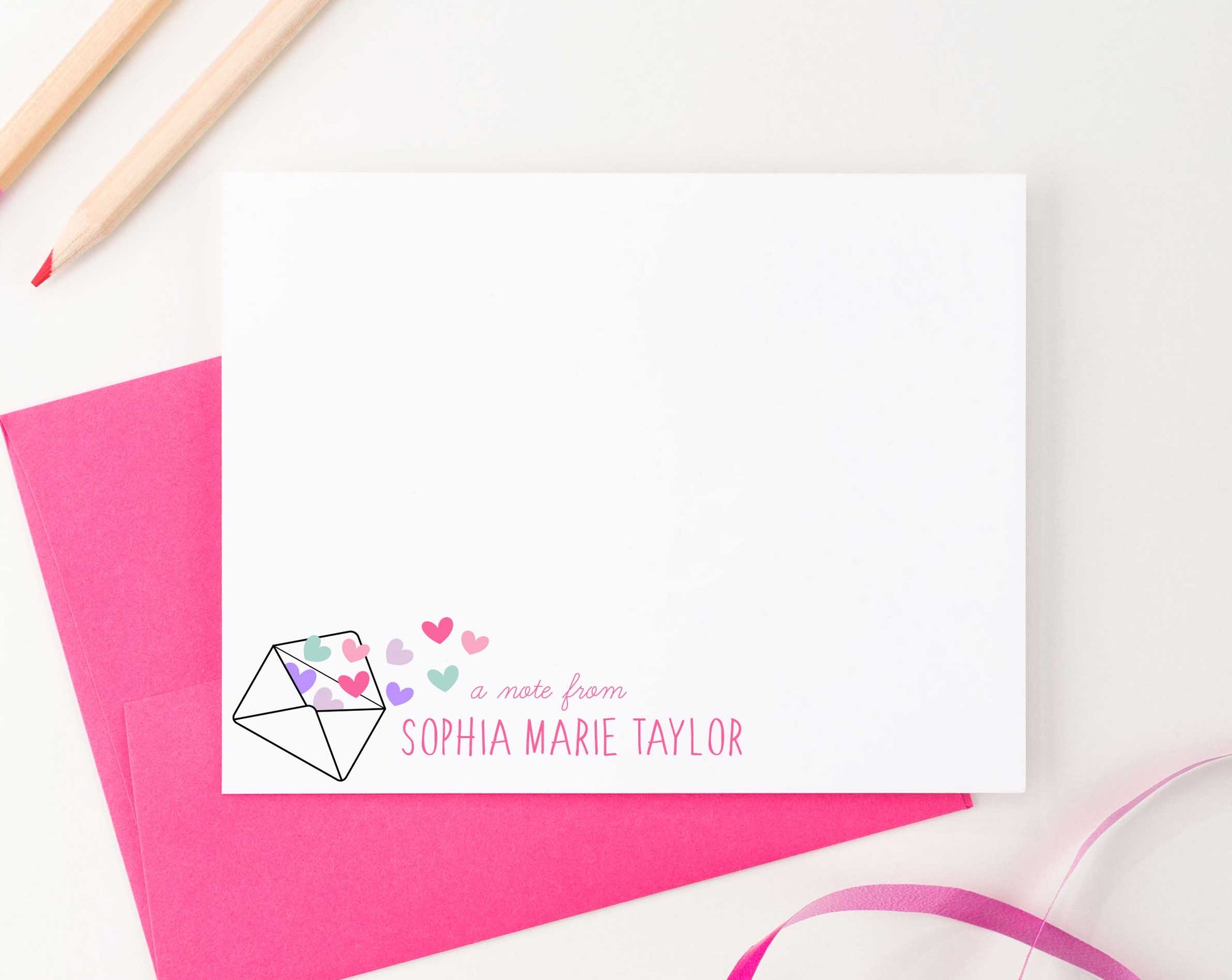 KS123 a note from note cards personalized with envelope and heart shear cute fun 4