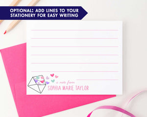 KS123 a note from note cards personalized with envelope and heart shear cute fun  lined