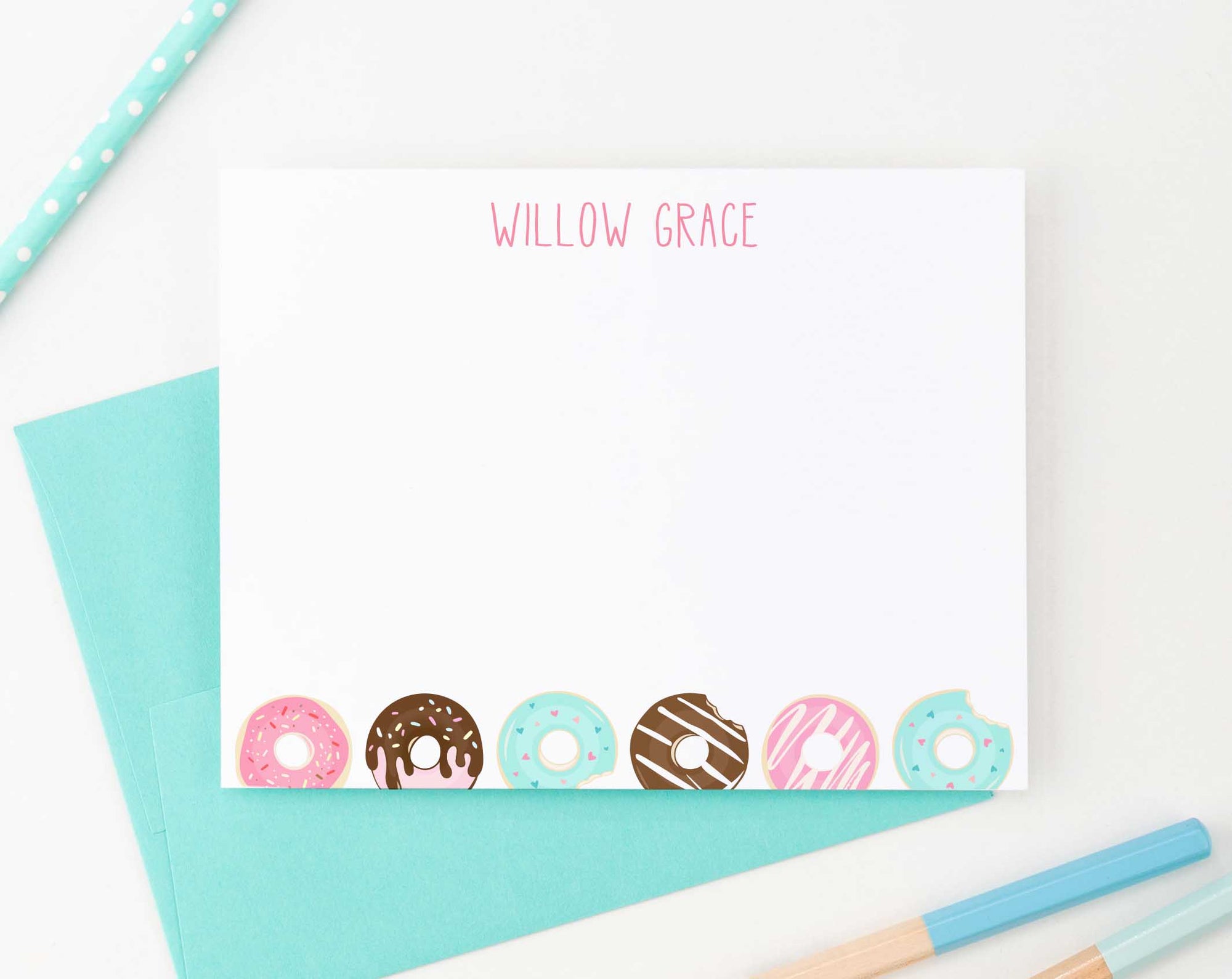 KS124 personalized donuts stationery set for kids kid girls girl boy donut do nut cute fun simple