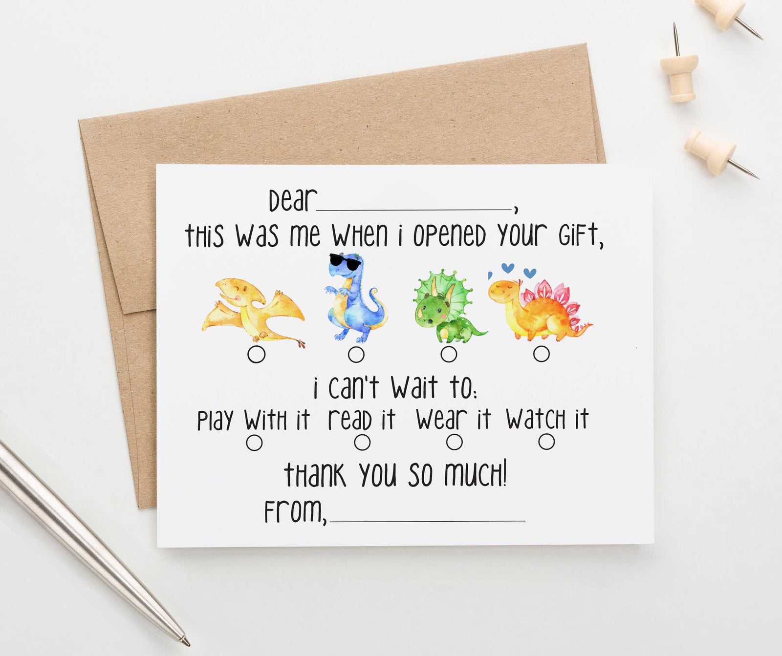 KS125A dinosaur fill in thank you stationery set kids boys boy girls dinos dinosaurs cute fun fill ins 2