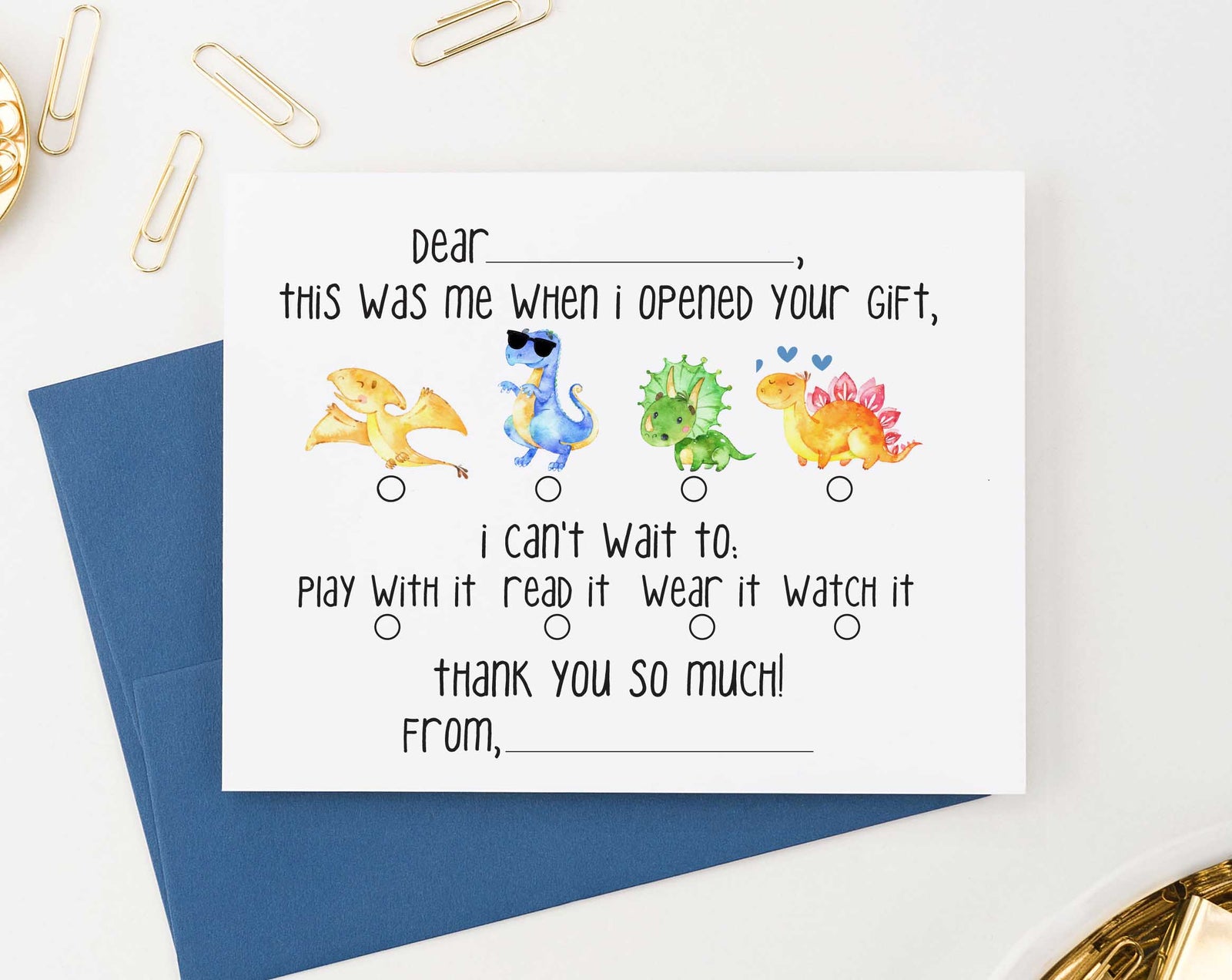 KS125A dinosaur fill in thank you stationery set kids boys boy girls dinos dinosaurs cute fun fill ins 2