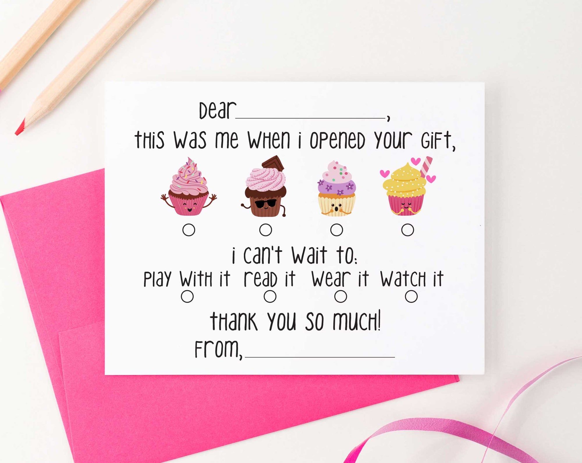 KS126B cupcake fill in thank you stationery girls and boys cute simple cupcakes 2