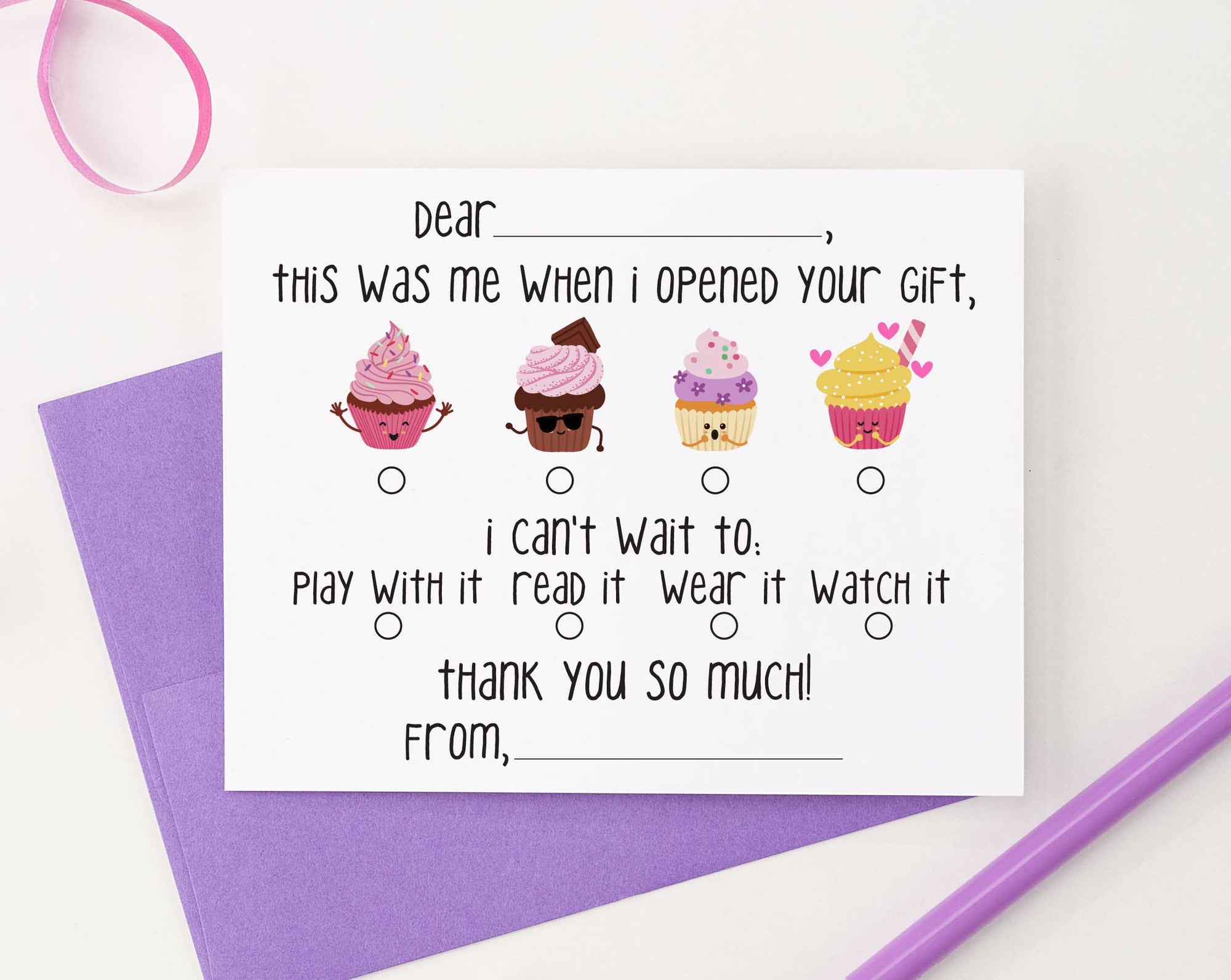 KS126B cupcake fill in thank you stationery girls and boys cute simple cupcakes 2