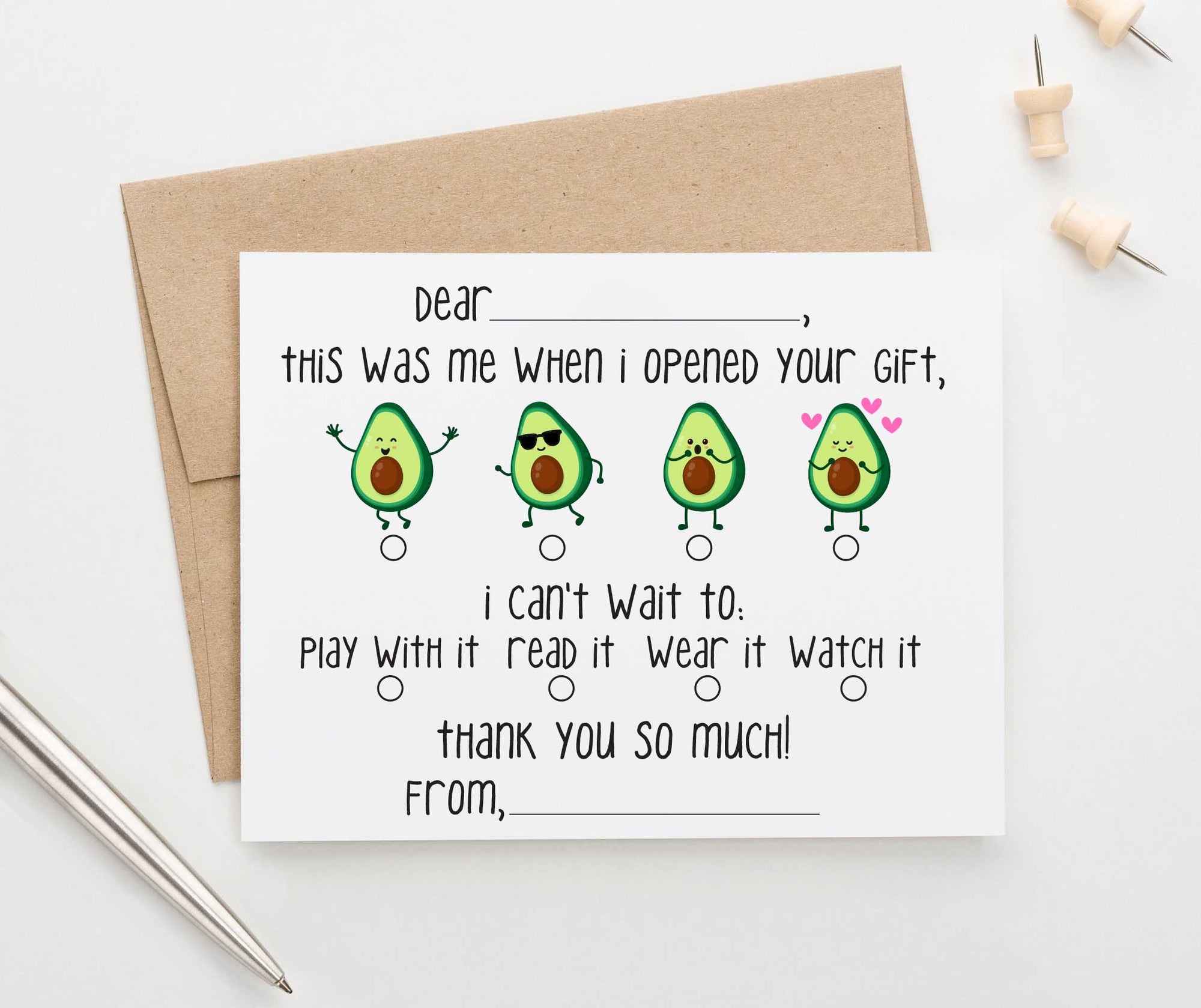 KS128 avocado fill in thank you stationery cards kids fun 1