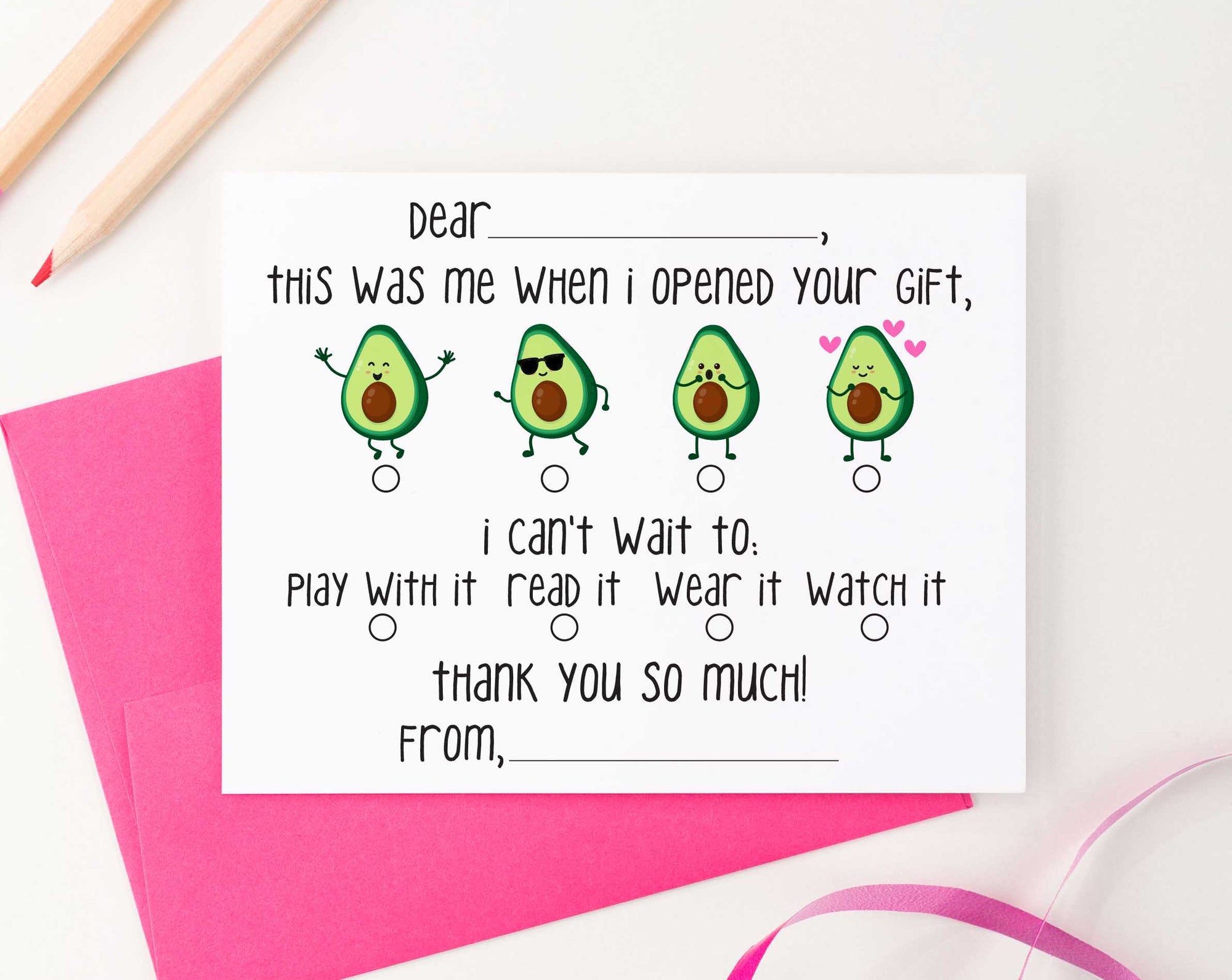 KS128 avocado fill in thank you stationery cards kids fun 1