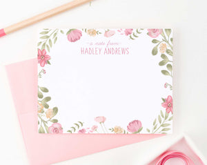 KS133 watercolor floral personalized stationery set a note from girls flowers cute sweet 2