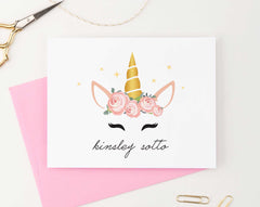 KS134 personalized folded floral unicorn stationery gifts unicorn face flowers sweet fun 2