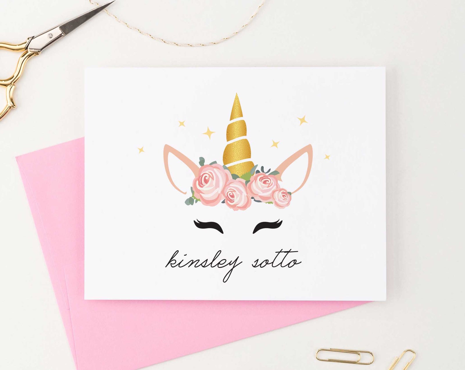 KS134 personalized folded floral unicorn stationery gifts unicorn face flowers sweet fun 2