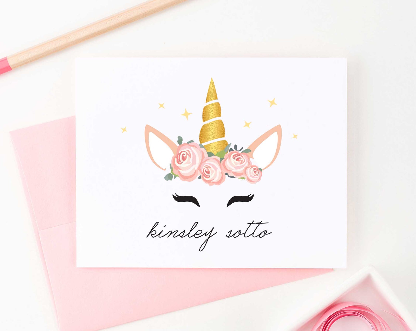 KS134 personalized folded floral unicorn stationery gifts unicorn face flowers sweet fun 2