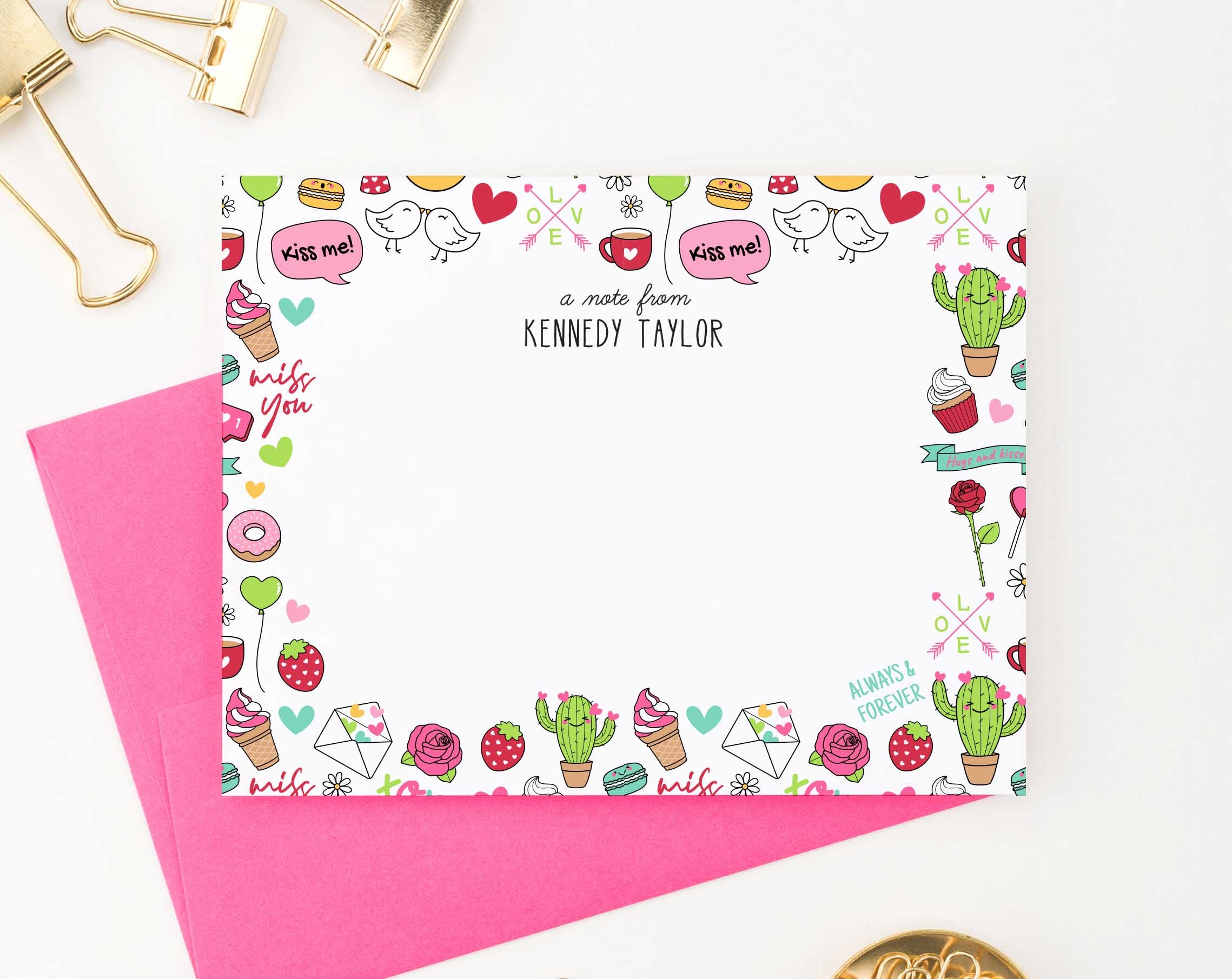 Personalized Dump Truck Kids Stationery Set - Modern Pink Paper