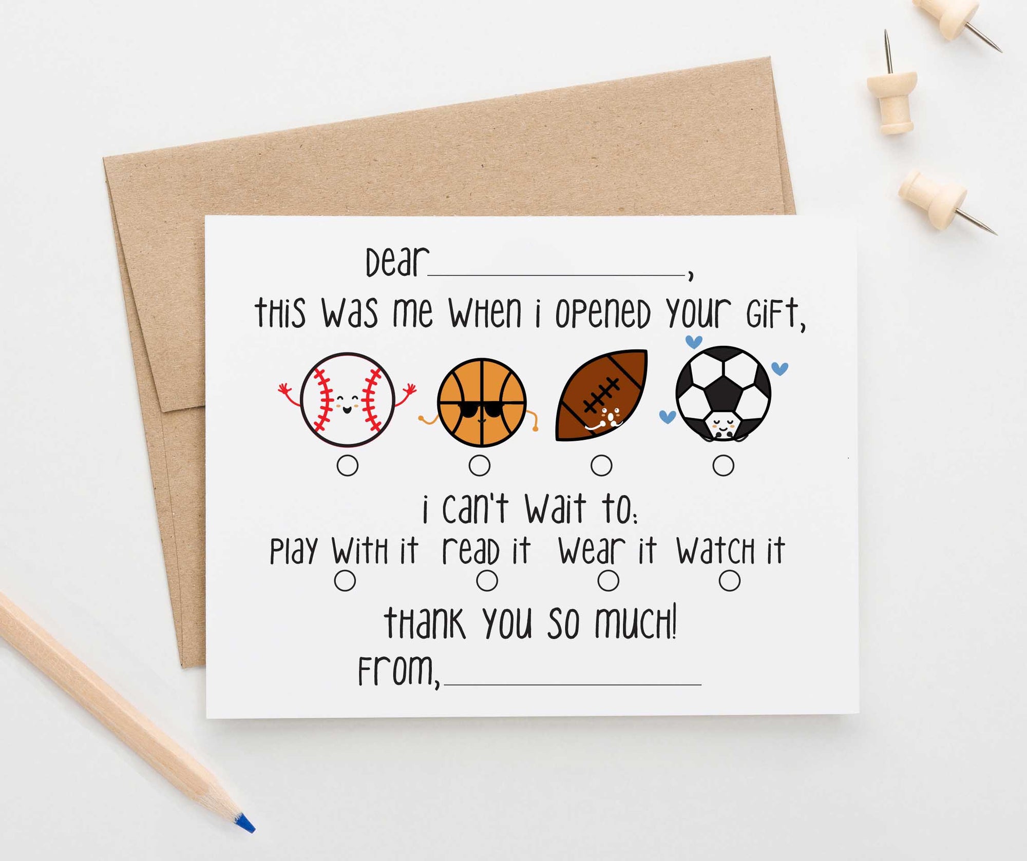 KS138 sports fill in thank you stationery for boys and girls sports sporty baseball basketball football soccer 3