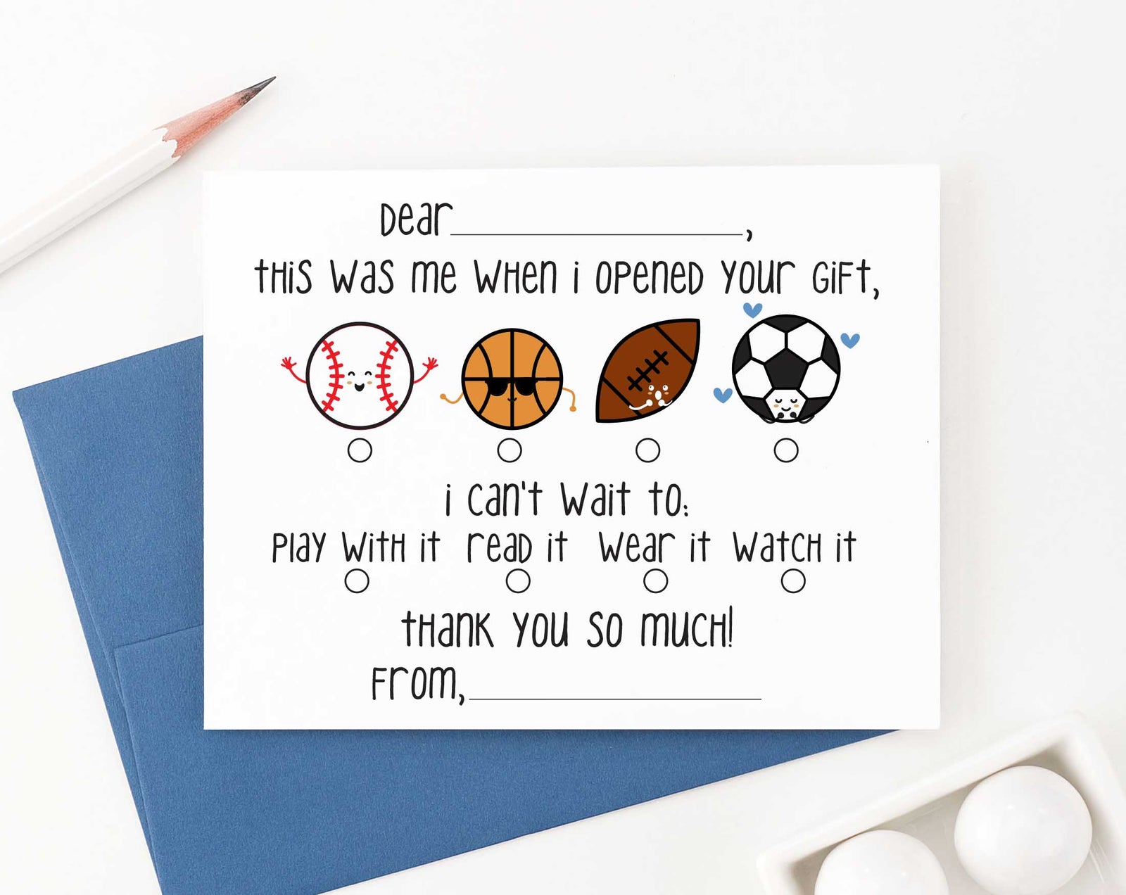 KS138 sports fill in thank you stationery for boys and girls sports sporty baseball basketball football soccer 3