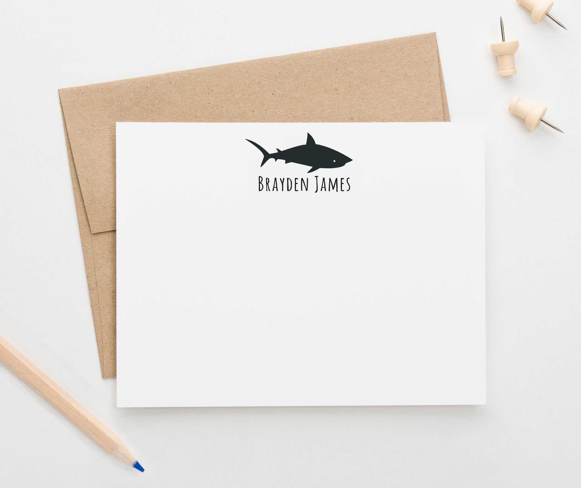 KS139 personalized silhouette shark thank you cards for kid sharks fish animal cute 3