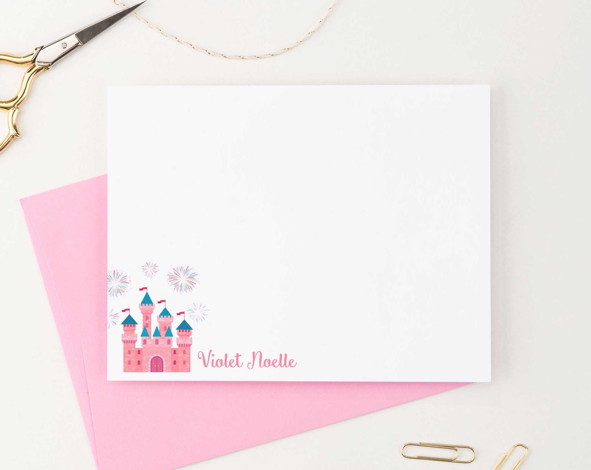 KS141 personalized princess castle stationery note cards for girls kids fairytale fireworks fairy tale cute fun 2