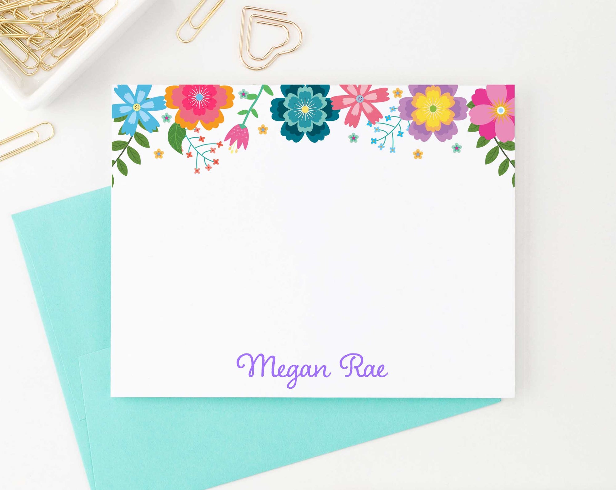 KS144 colorful floral stationery personalized note cards for girls kids flowers florals bright vibrant elegant 3