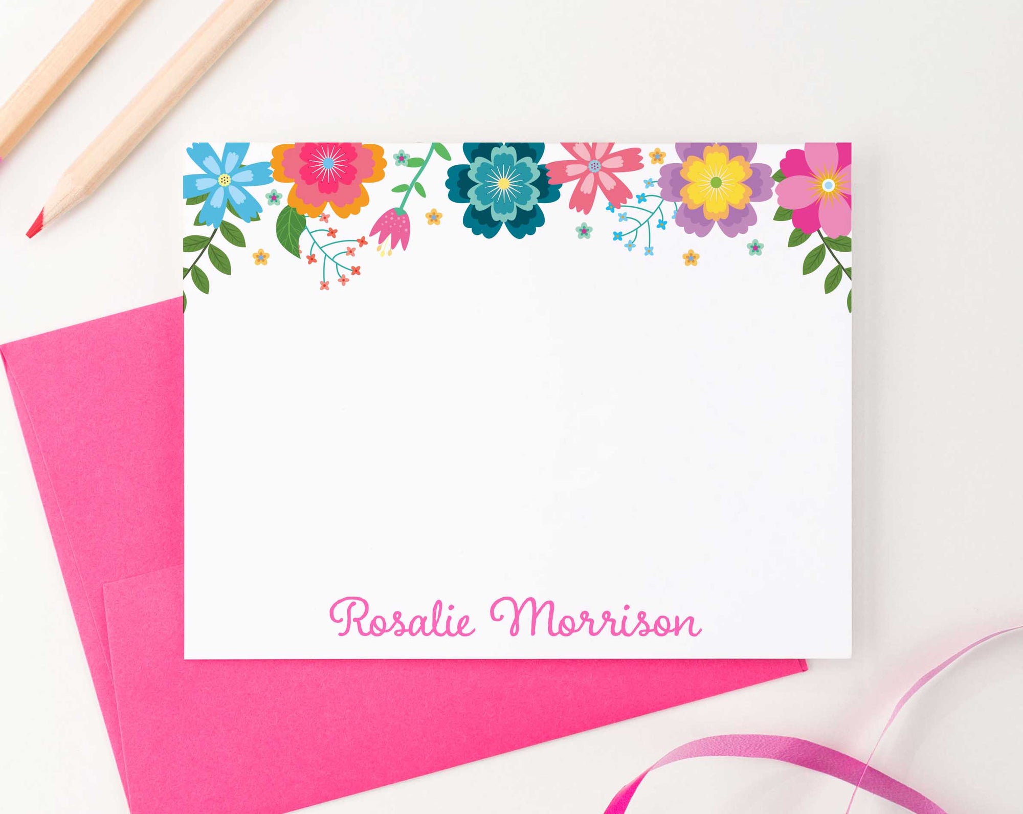 KS144 colorful floral stationery personalized note cards for girls kids flowers florals bright vibrant elegant 3