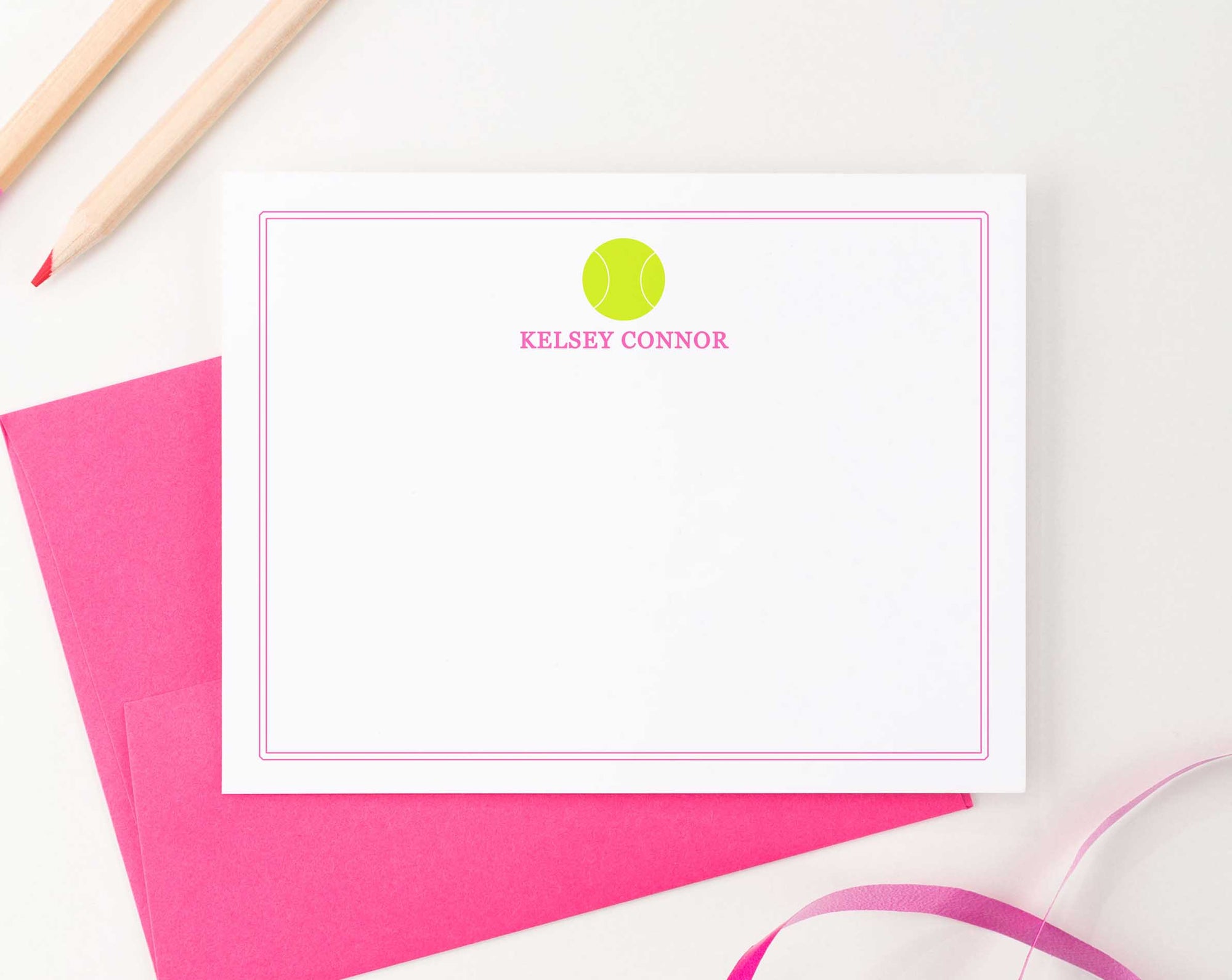 KS148 tennis stationery note cards personalized for kids sports sport girls boys simple border 1