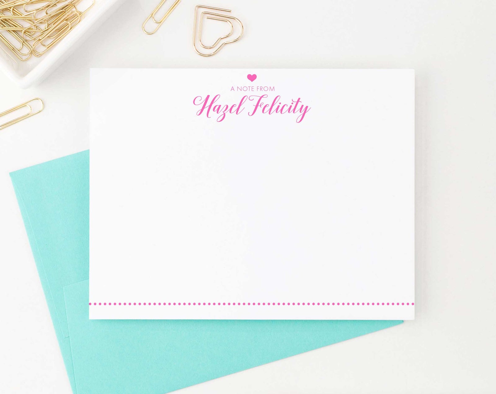 KS150 personalized a note from heart stationery for girls and boys kids polka dot line bottom elegant classic