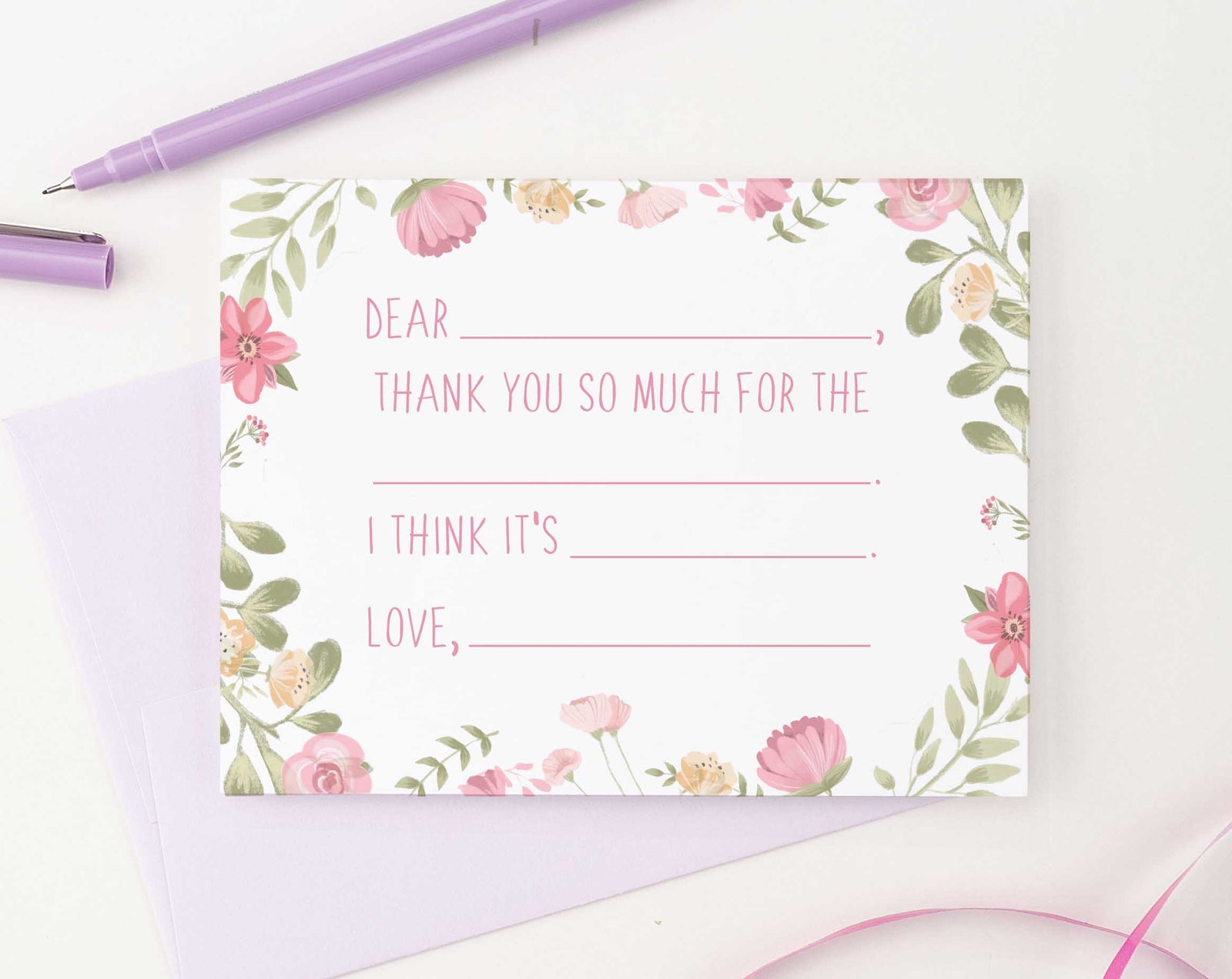 KS153 watercolor floral fill in thank you stationery sets girls florals flowers elegant cute 1