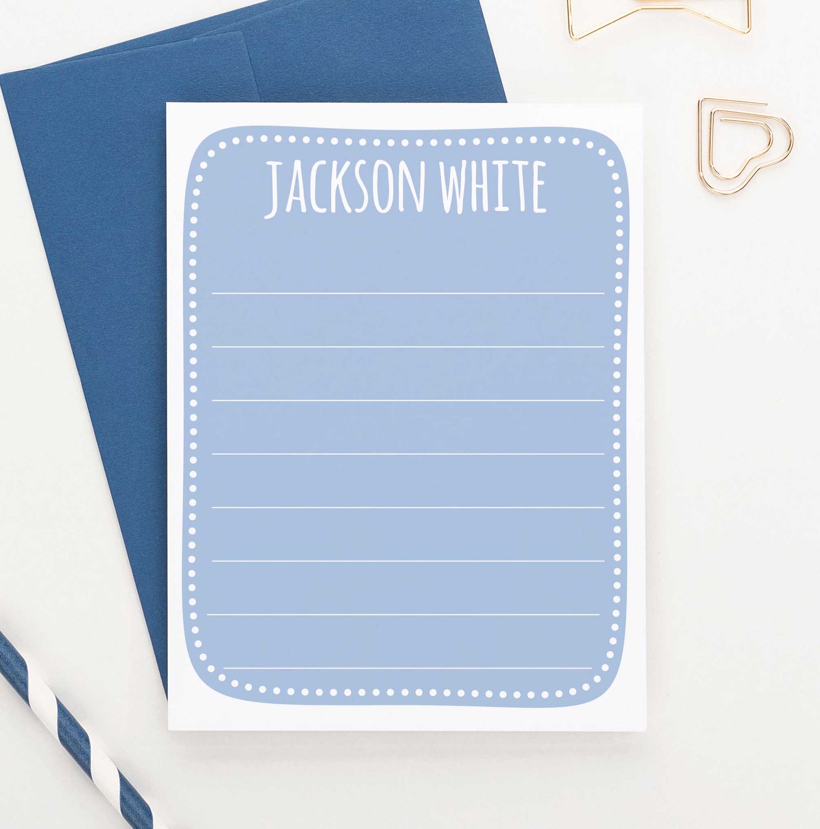 KS155 personalized boys blue stationary set with polka dot border boy kid cute baby blue 4