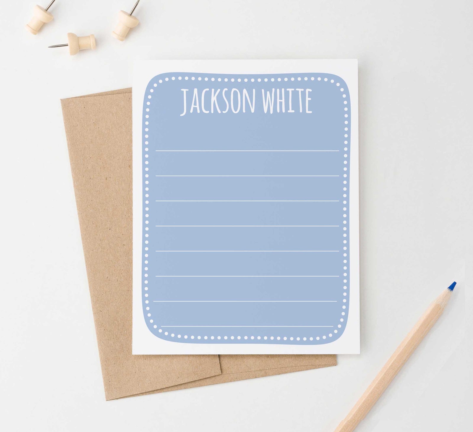 KS155 personalized boys blue stationary set with polka dot border boy kid cute baby blue 4