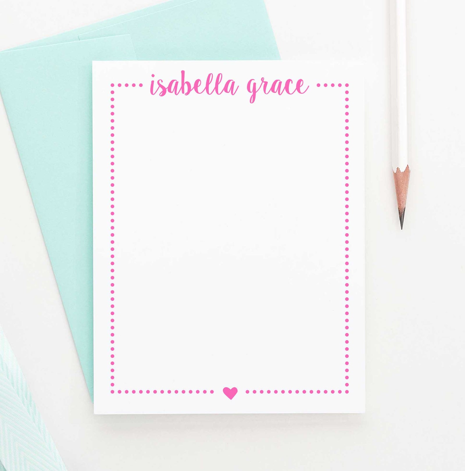 KS156 polka dot border and heart stationery note cards set girls girl kids boy elegant cute